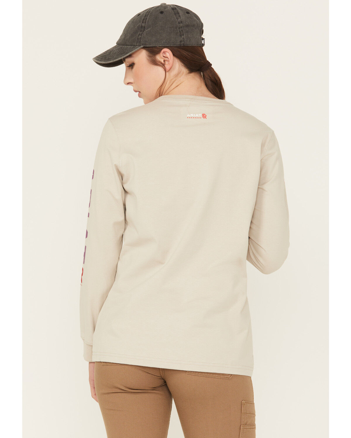 Image #4 - Ariat Women's FR Stretch Logo Long Sleeve Work Tee, Brown, hi-res