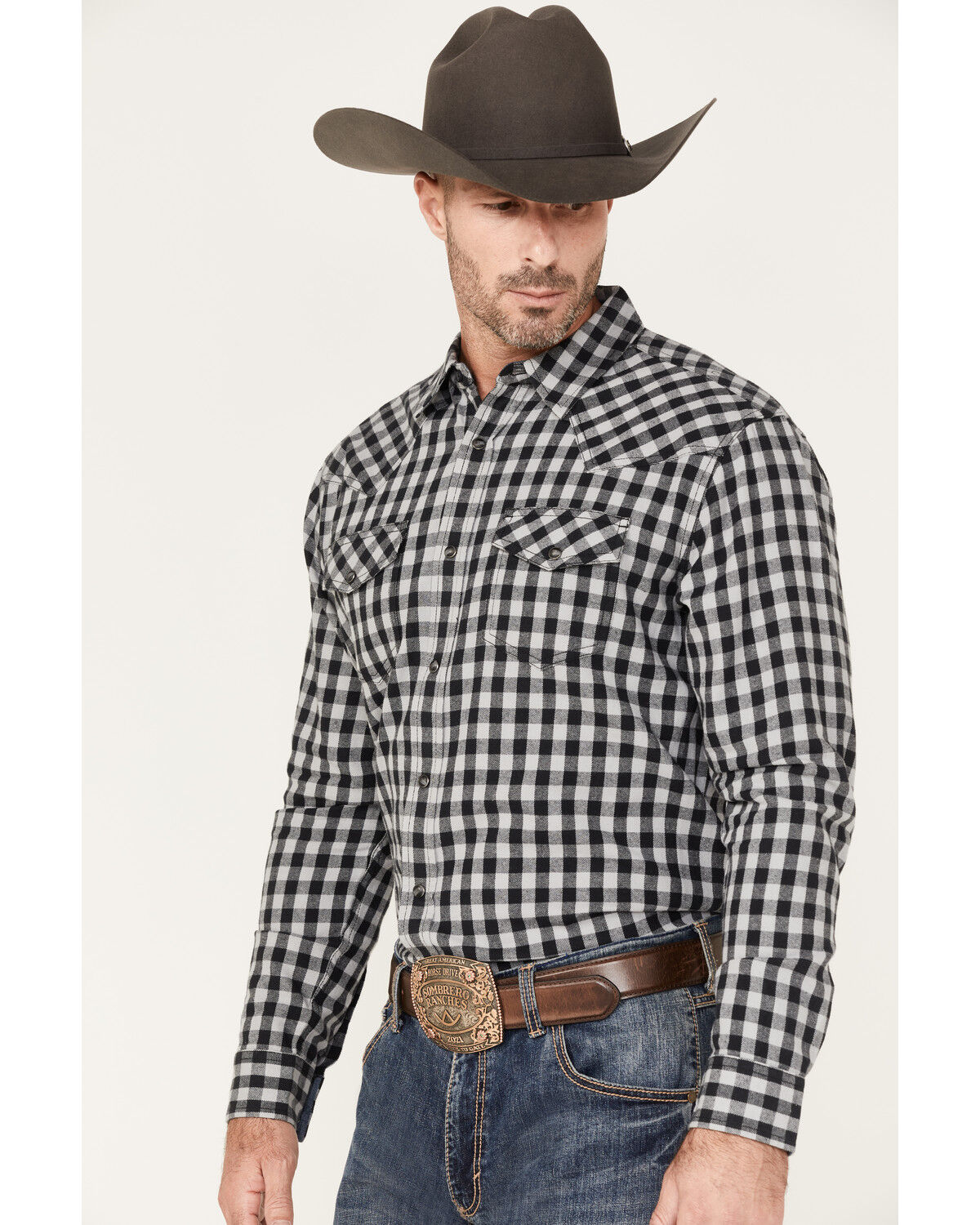 Image #2 - Cody James Men's Visa Versa Small Plaid Print Long Sleeve Snap Western Flannel Shirt, Grey, hi-res