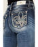 Image #2 - Miss Me Women's Dark Wash Mid Rise Fleur de Lis Bootcut Stretch Denim Jeans, Dark Wash, hi-res