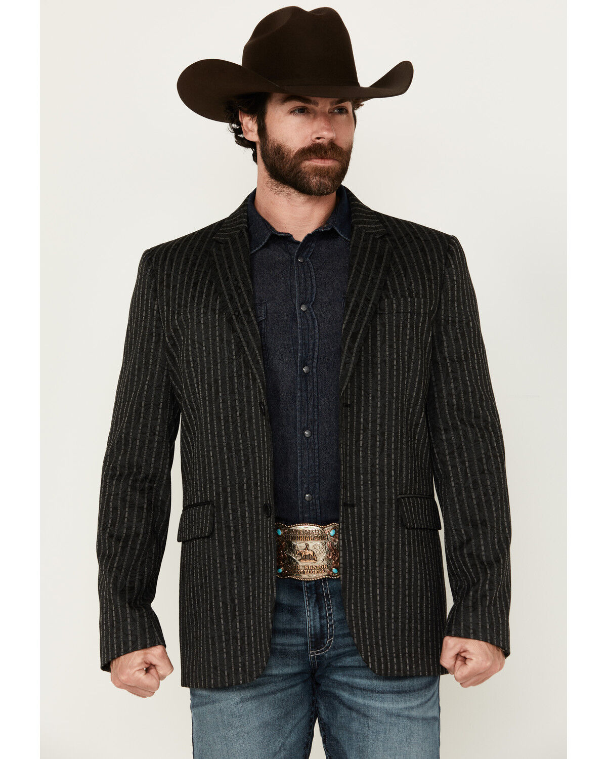 Image #1 - Rock & Roll Denim Men's Striped Paisley Print Sportcoat, Charcoal, hi-res