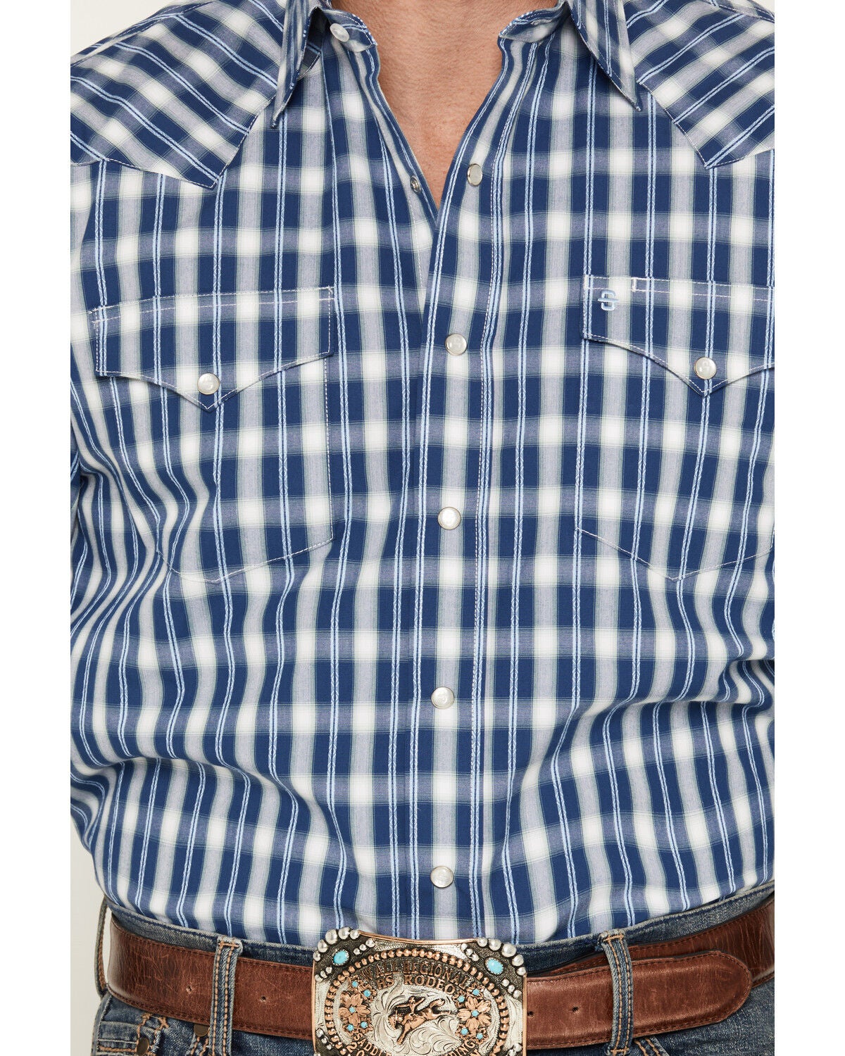 Image #3 - Stetson Men's Dobby Plaid Print Long Sleeve Snap Western Shirt, Blue, hi-res