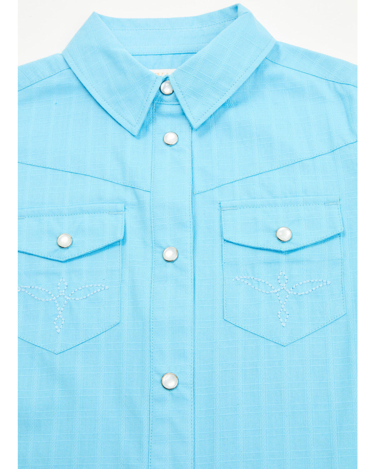 Image #2 - Shyanne Toddler Girls' Shadow Dobby Print Short Sleeve Snap Western Shirt, Light Blue, hi-res