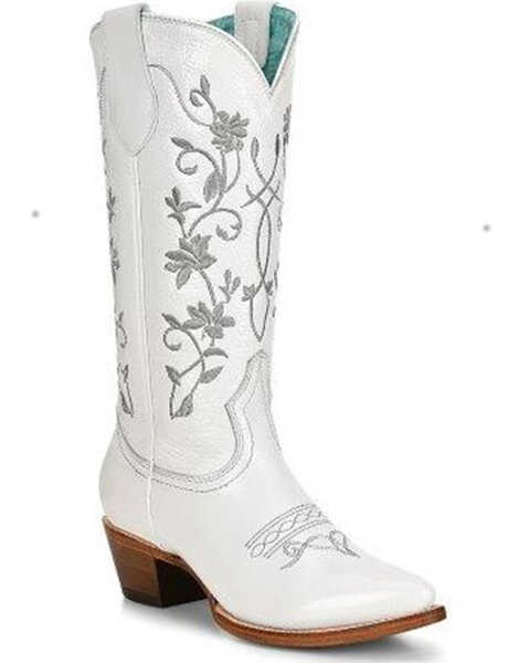 Image #1 - Corral Women's Floral Embroidered Patent Leather Western Boots - Pointed Toe, White, hi-res