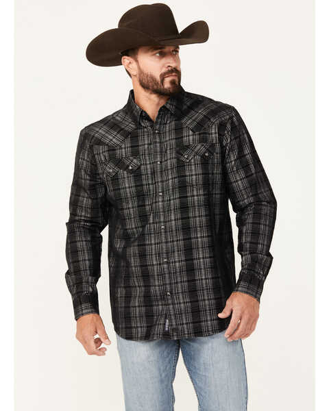 Image #1 - Moonshine Spirit Men's Black Jack Plaid Print Long Sleeve Snap Western Shirt, Black, hi-res