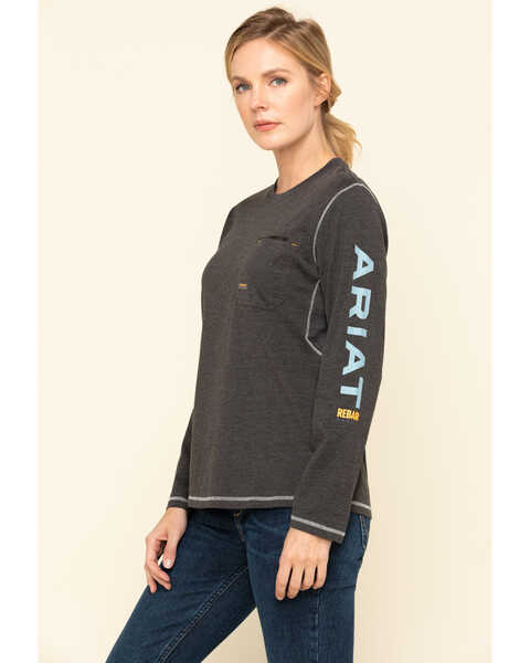 Image #3 - Ariat Women's Charcoal Heather Rebar Logo Long Sleeve Work Shirt, Charcoal, hi-res