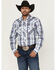 Image #1 - Wrangler 20X Men's Plaid Print Long Sleeve Snap Stretch Western Shirt, Blue, hi-res