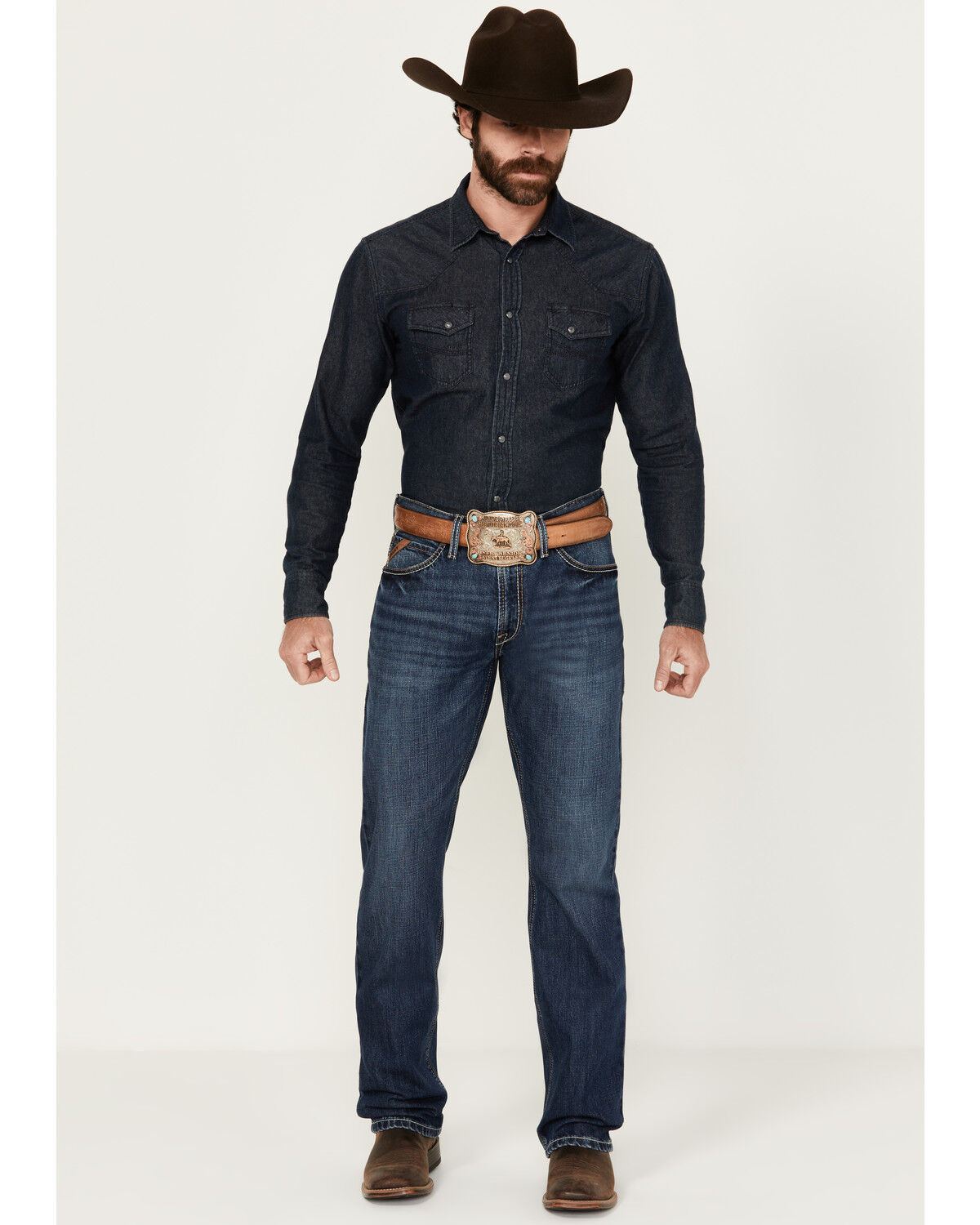 Image #1 - Ariat Men's Boot Barn Exclusive M4 Newton Phillip Medium Wash Relaxed Straight Stretch Denim Jeans - Big, Medium Wash, hi-res