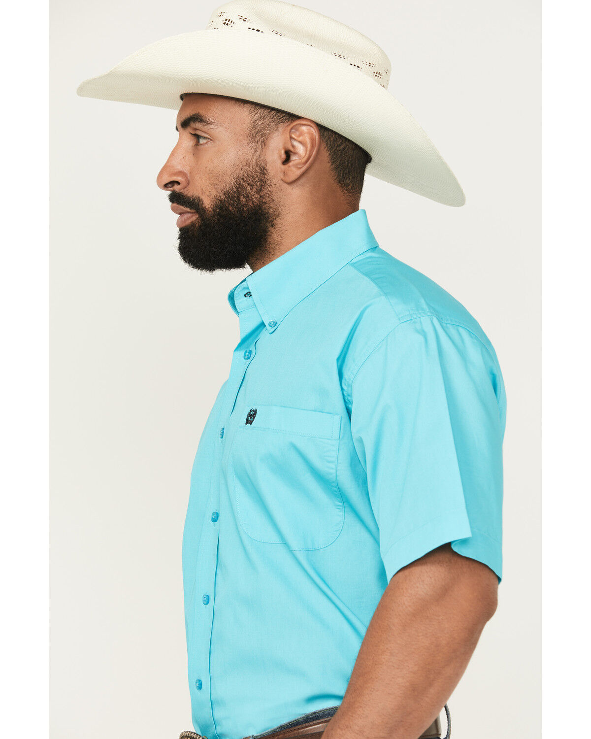 Image #2 - Cinch Men's Solid Short Sleeve Button-Down Western Shirt, Turquoise, hi-res