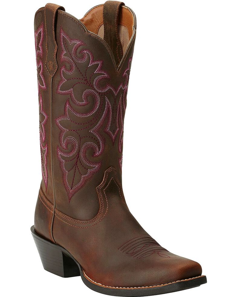 Ariat Round Up Cowgirl Boots - Square Toe, Brown, hi-res