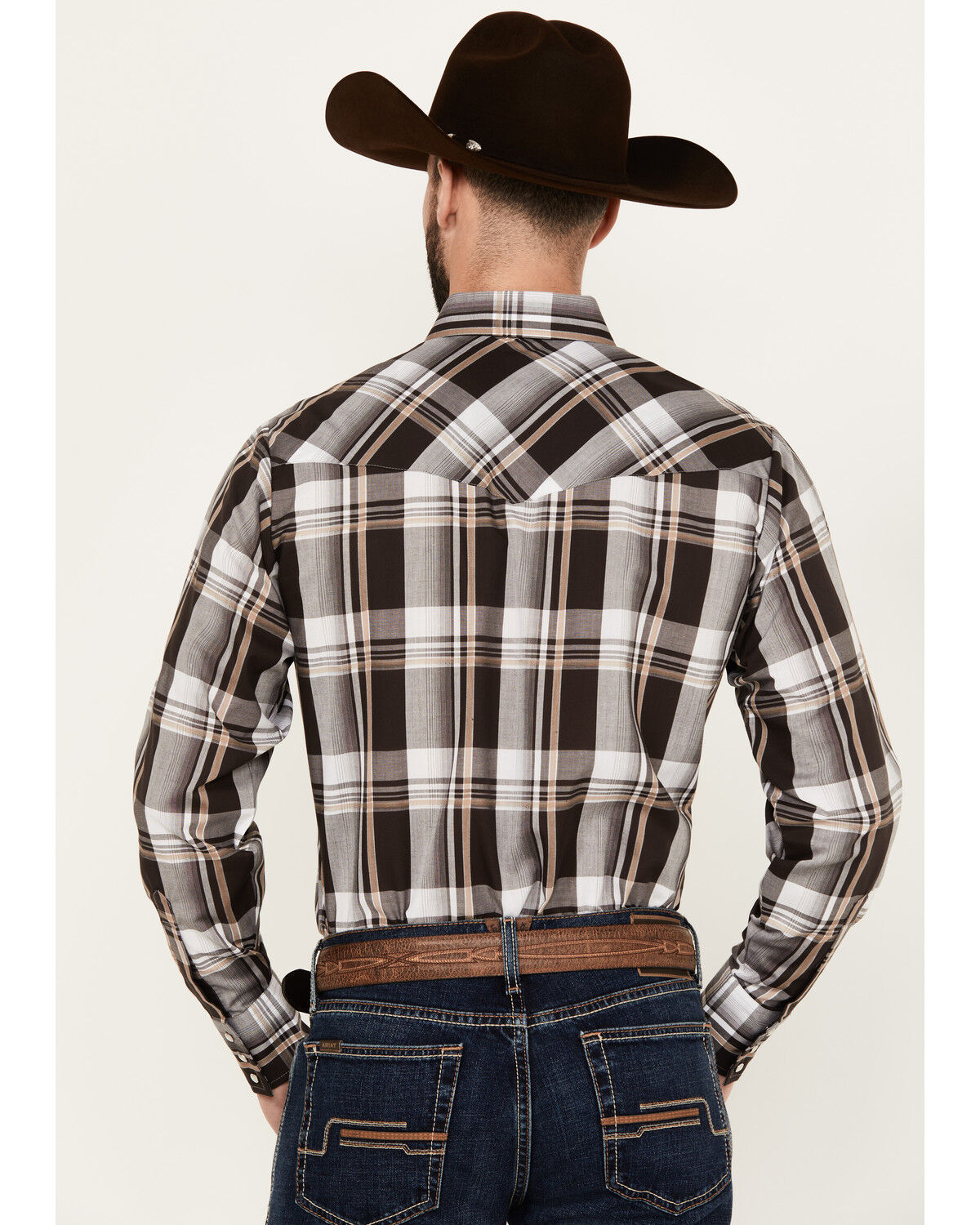 Image #5 - Ely Walker Men's Plaid Print Long Sleeve Snap Western Shirt, Brown, hi-res
