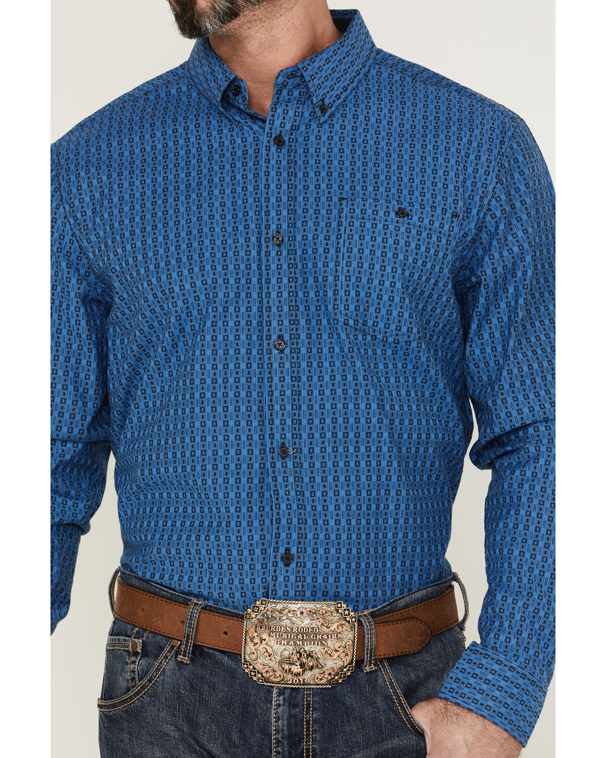 Image #3 - RANK 45® Men's Bulldogger Dobby Geo Button-Down Western Shirt, Blue, hi-res