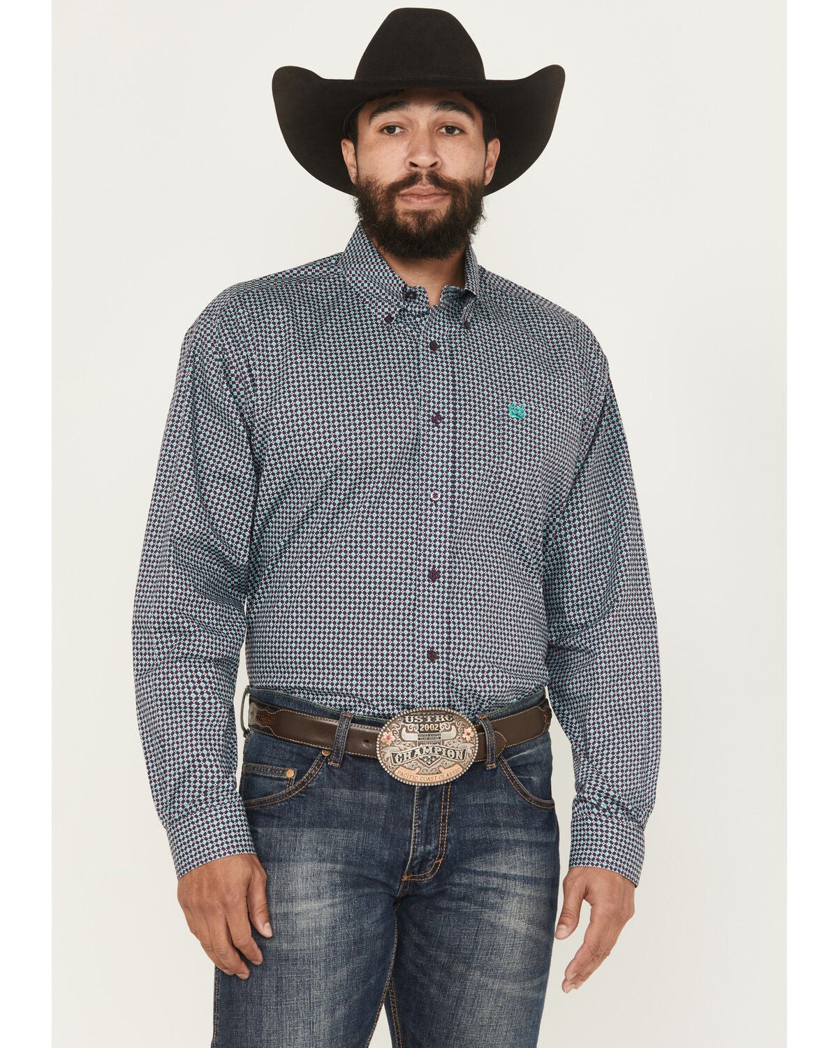 Image #1 - Cinch Men's Floral Geo Print Long Sleeve Button-Down Stretch Western Shirt, Purple, hi-res