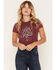 Image #1 - Blue Life Women's Vegas Rhinestone Short Sleeve Graphic Tee, Maroon, hi-res