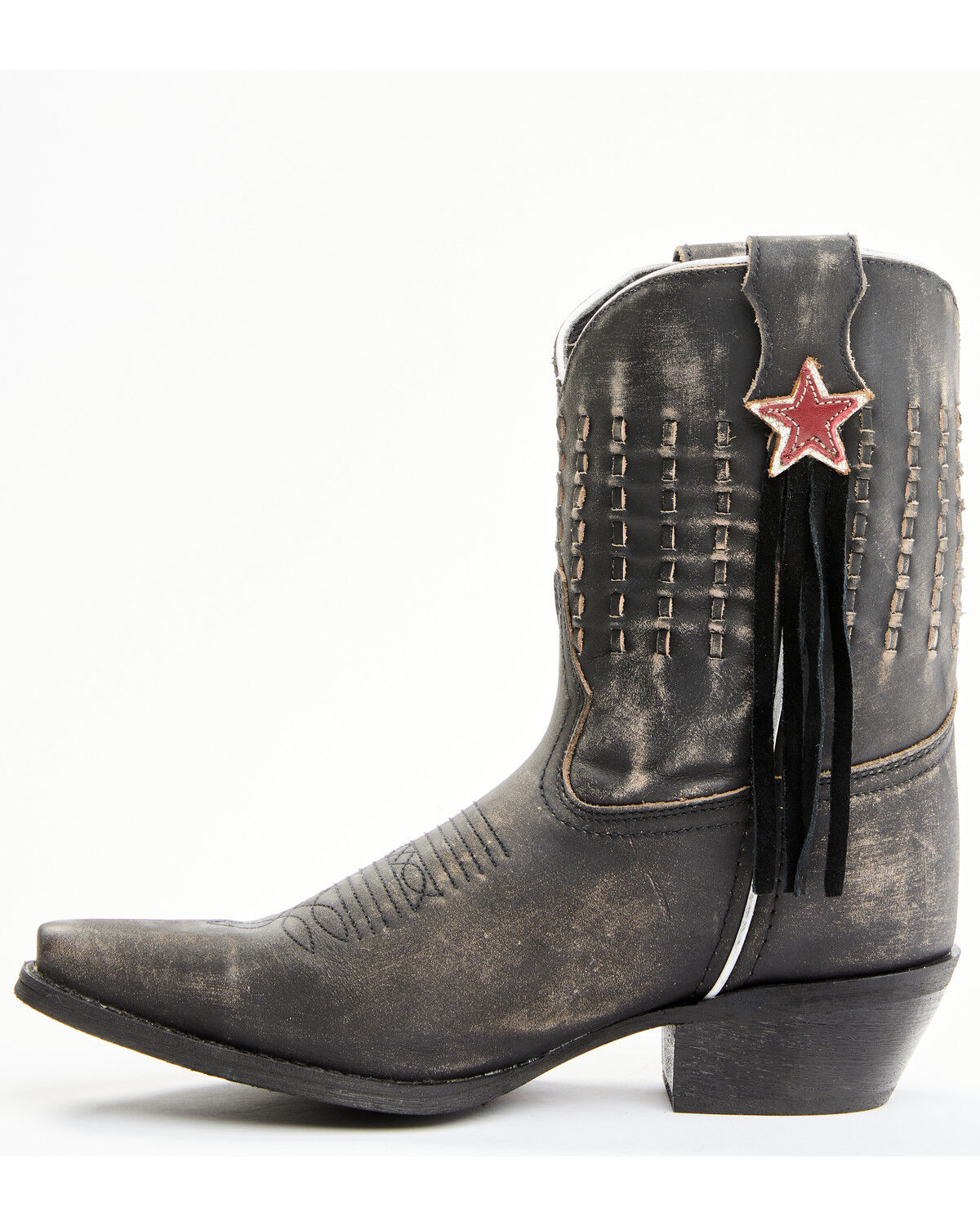 Image #3 - Laredo Women's Black Distressed Fringe Western Boots - Snip Toe, Black, hi-res
