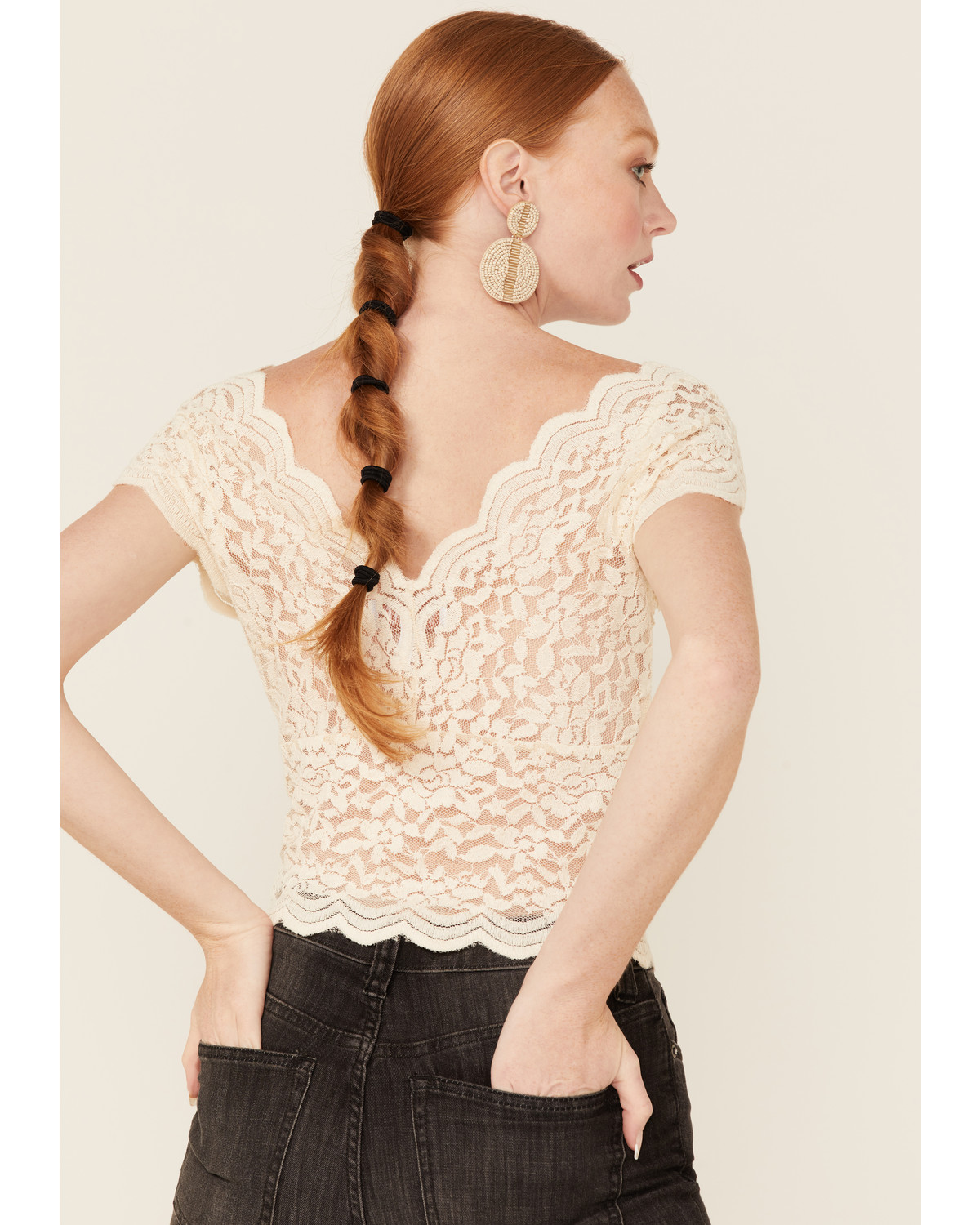 Shyanne Women's Ivory Lace Short Sleeve Crop Top Country Outfitter