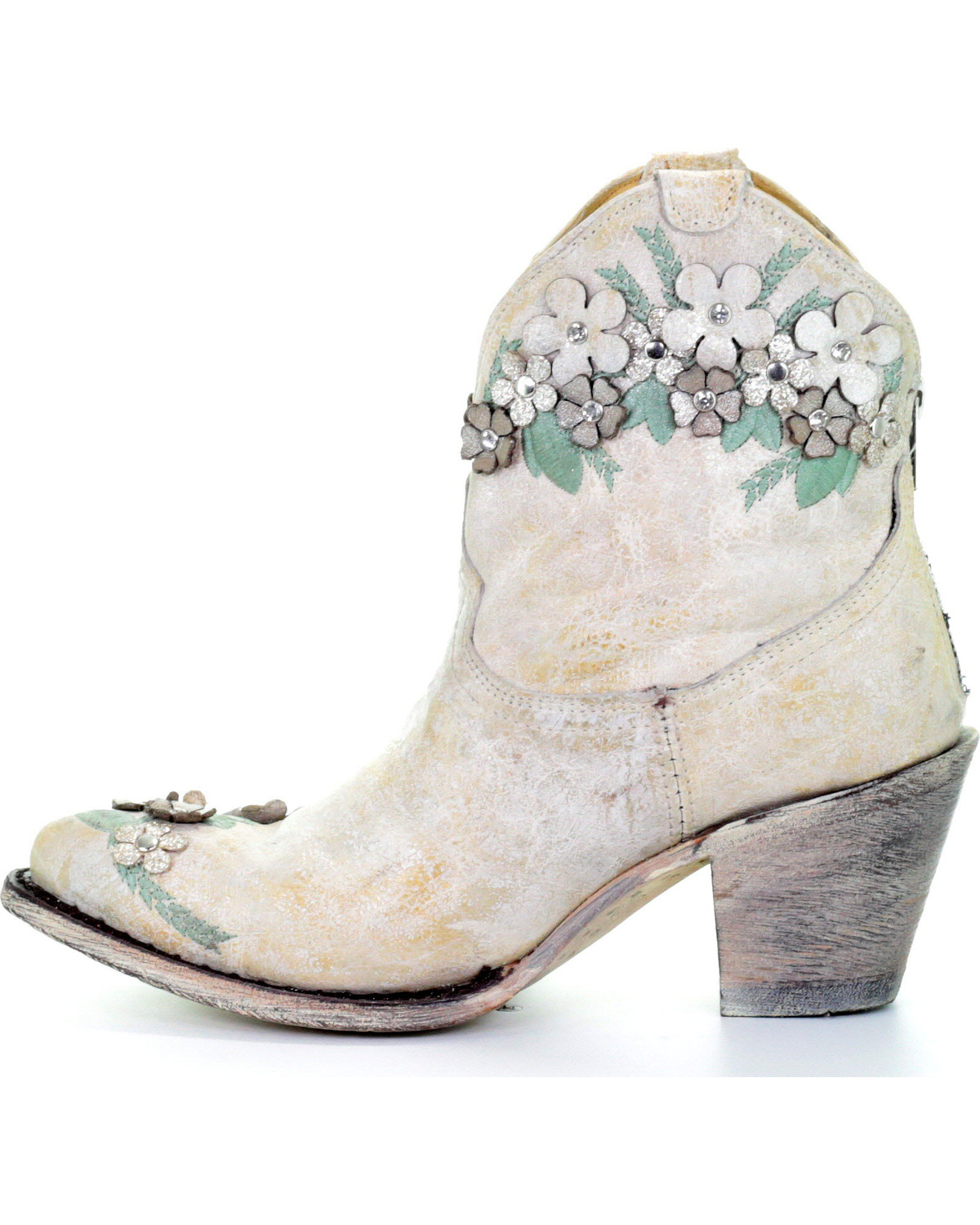 Corral Women's White Floral Overlay Booties - Round Toe - Country Outfitter