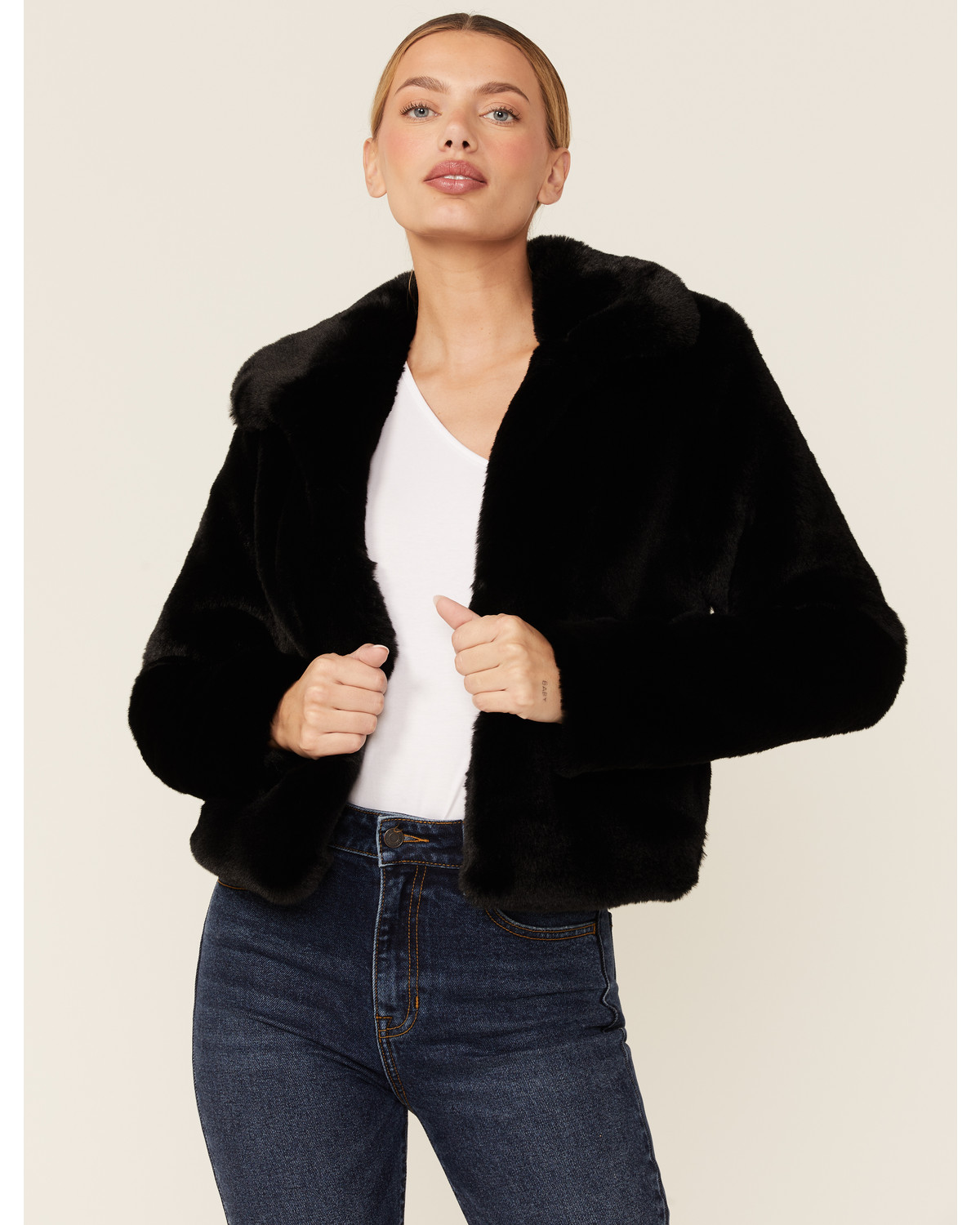 Shyanne Women's Black Faux Fur Cropped Jacket - Country Outfitter