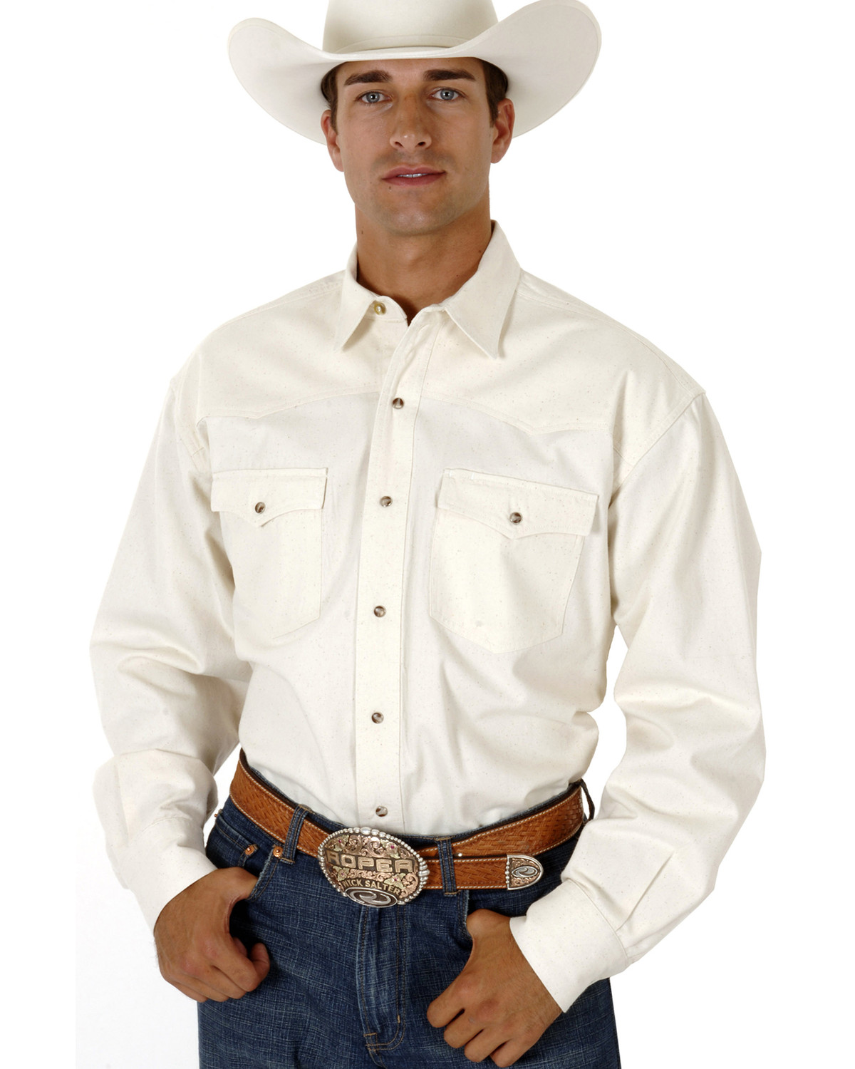 Roper Men's White Denim Long Sleeve Western Shirt - Country Outfitter