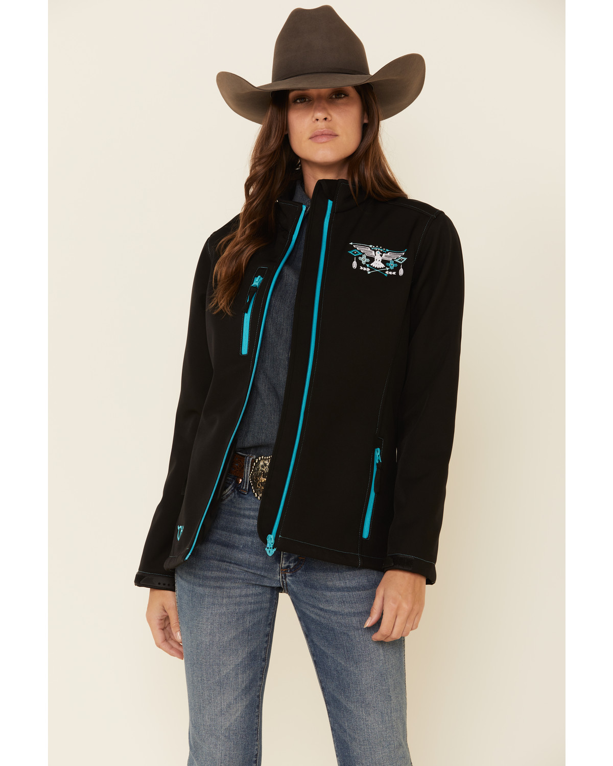 Cowgirl Hardware Women's Black Hawk Embroidered Softshell Jacket