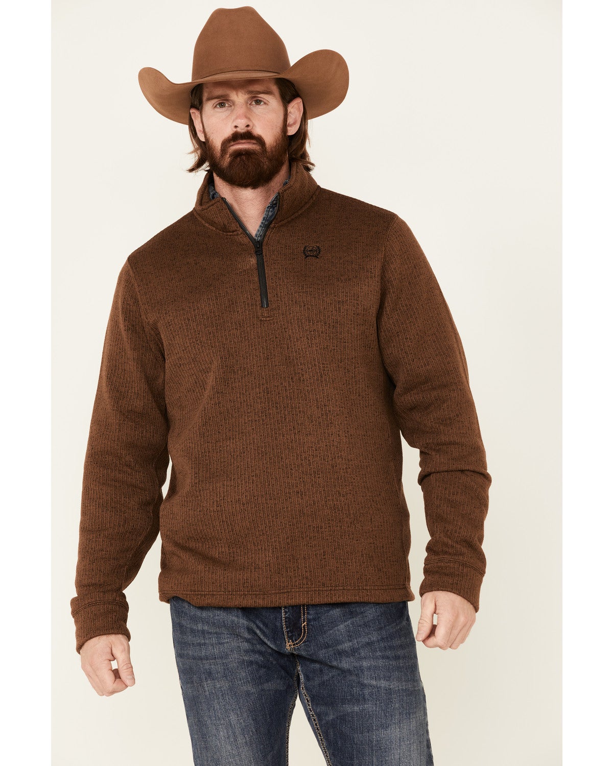 Cinch Men's Solid Brown Sweater Knit 1 