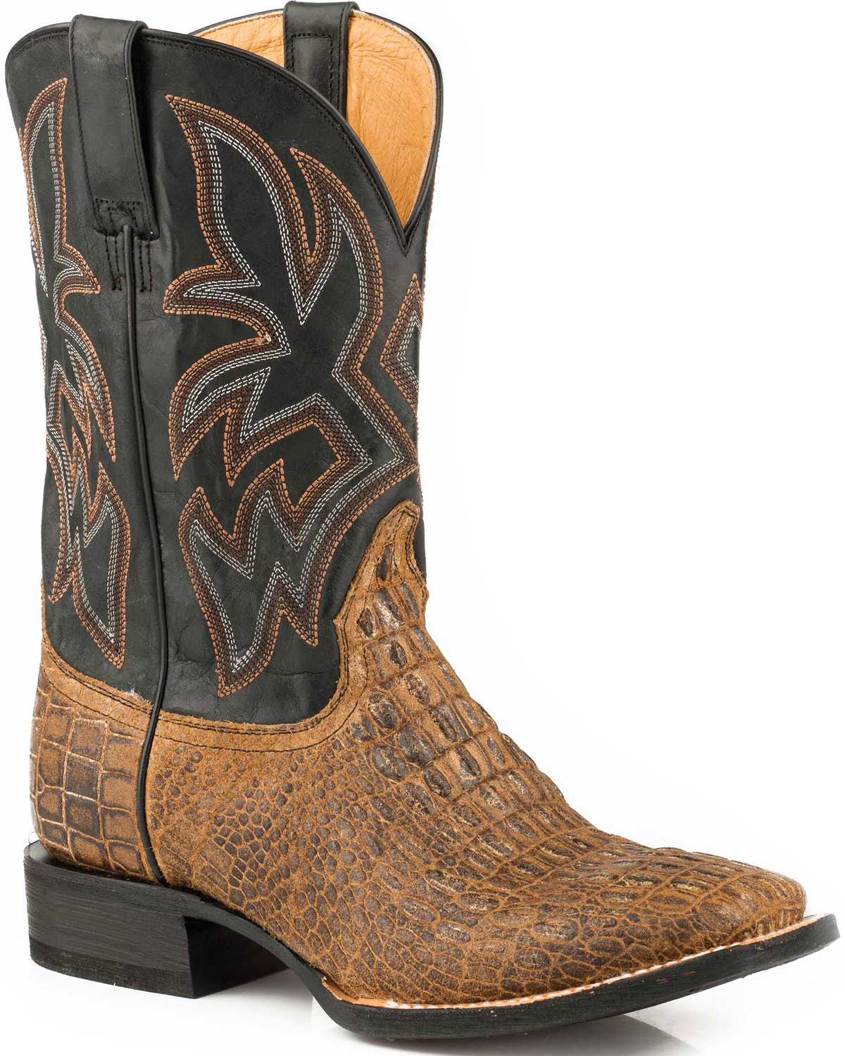 Roper Men's Brown Caiman Embossed Western Boots - Square Toe - Country ...