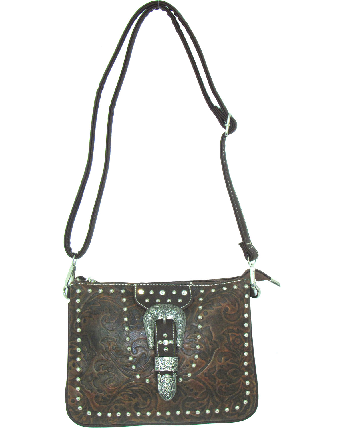 Savana Women&#39;s Buckle Tooled Crossbody Bag - Country Outfitter
