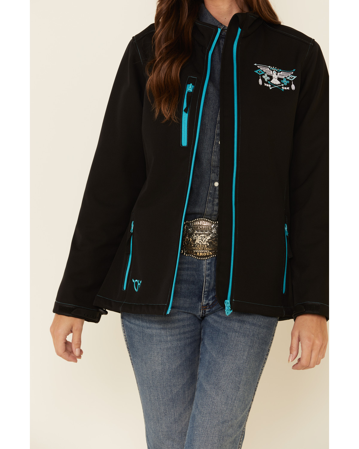 Cowgirl Hardware Women's Black Hawk Embroidered Softshell Jacket