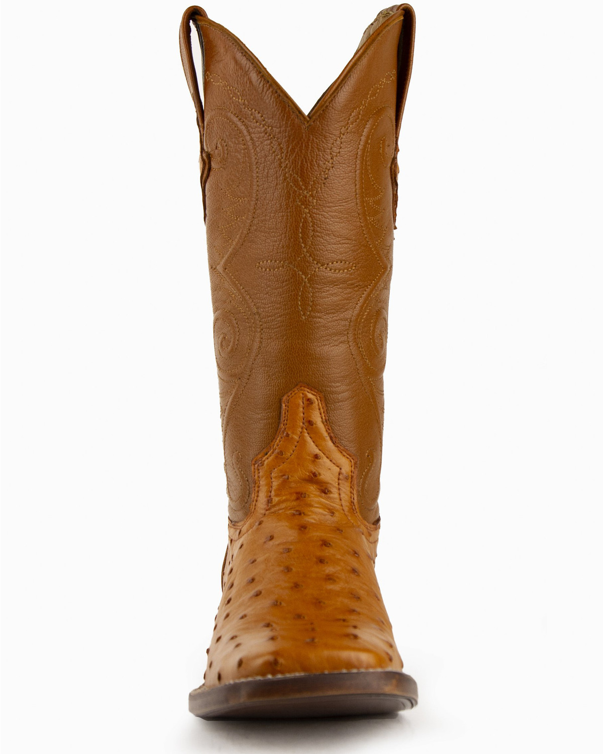 Ferrini Full Quill Ostrich Cognac Cowgirl Boots - Square Toe - Country