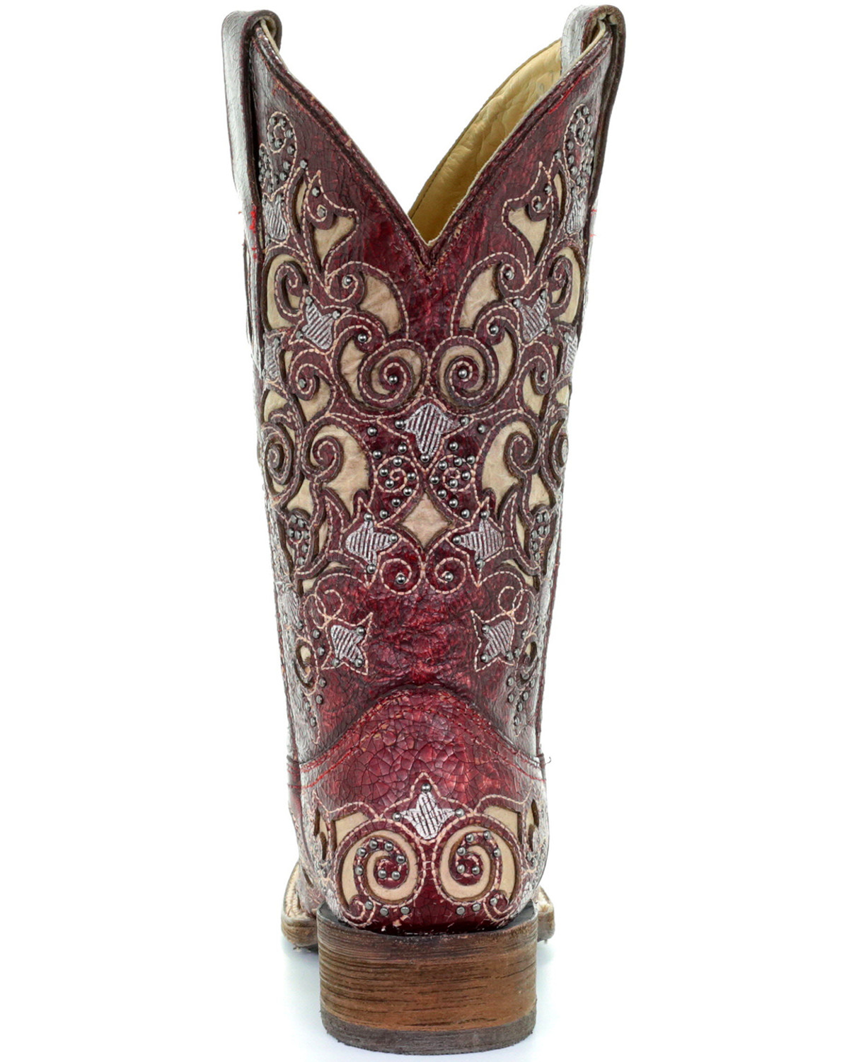 Corral Women's Red Embroidered Stud Inlay Cowgirl Boots - Square Toe ...