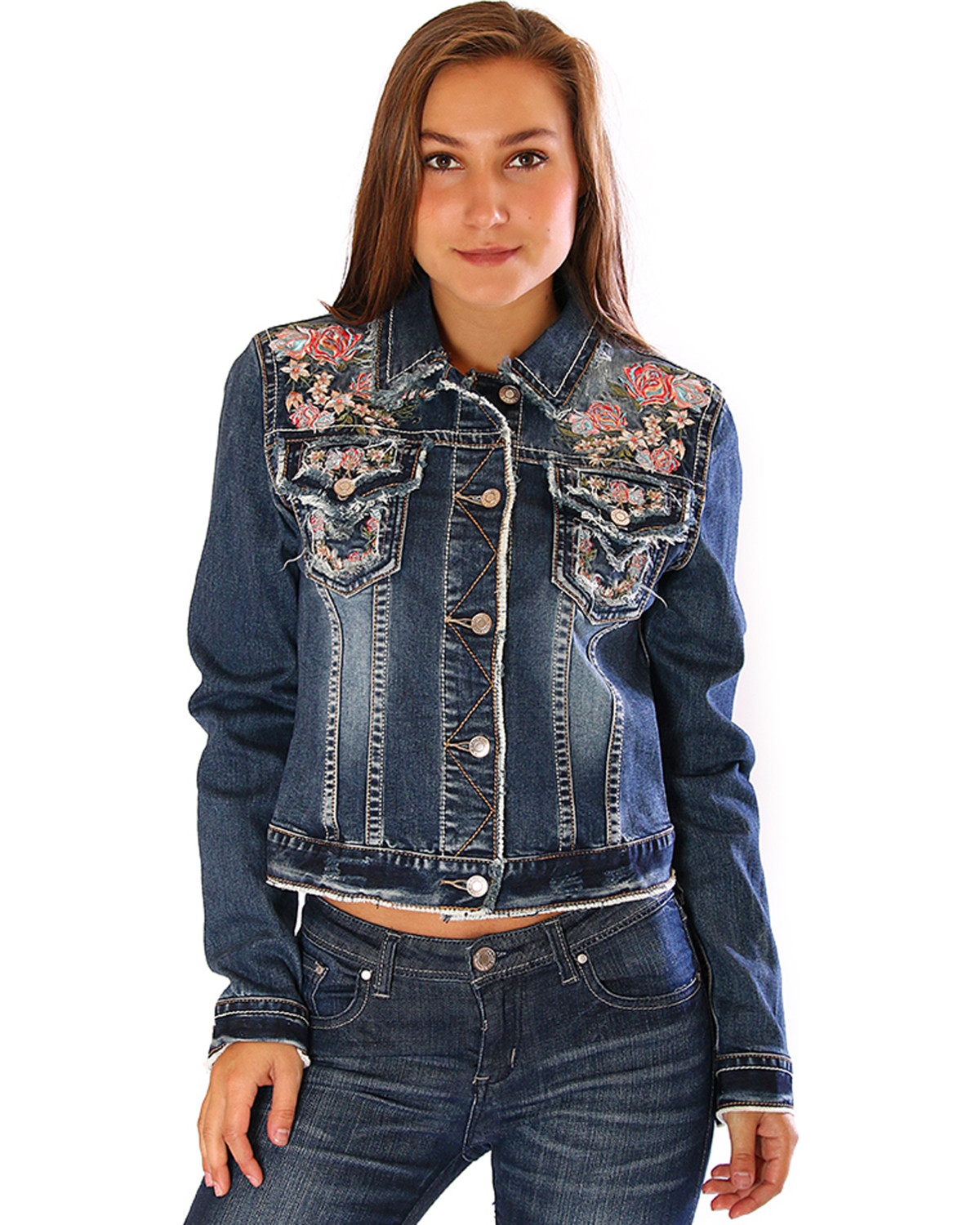 Grace in LA Women's Embroidered Jean Jacket - Country Outfitter