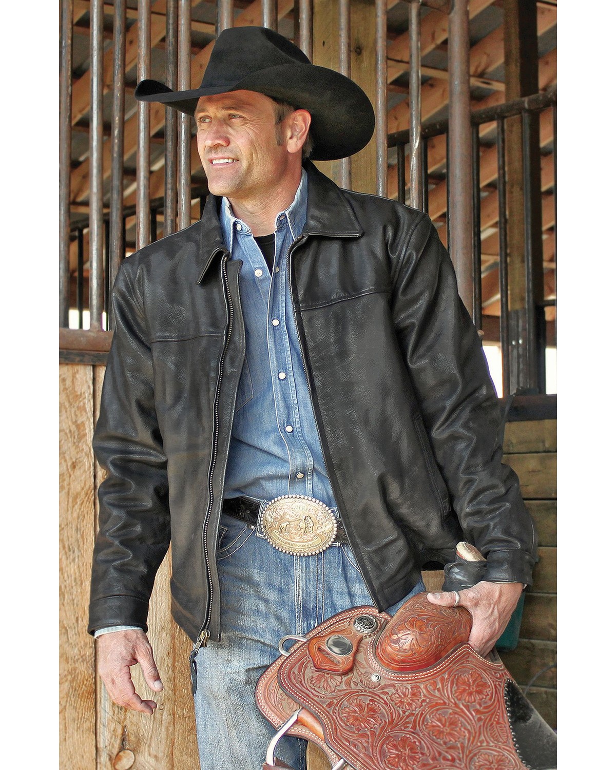 STS Ranchwear Men&#39;s Rifleman Black Leather Jacket - Country Outfitter