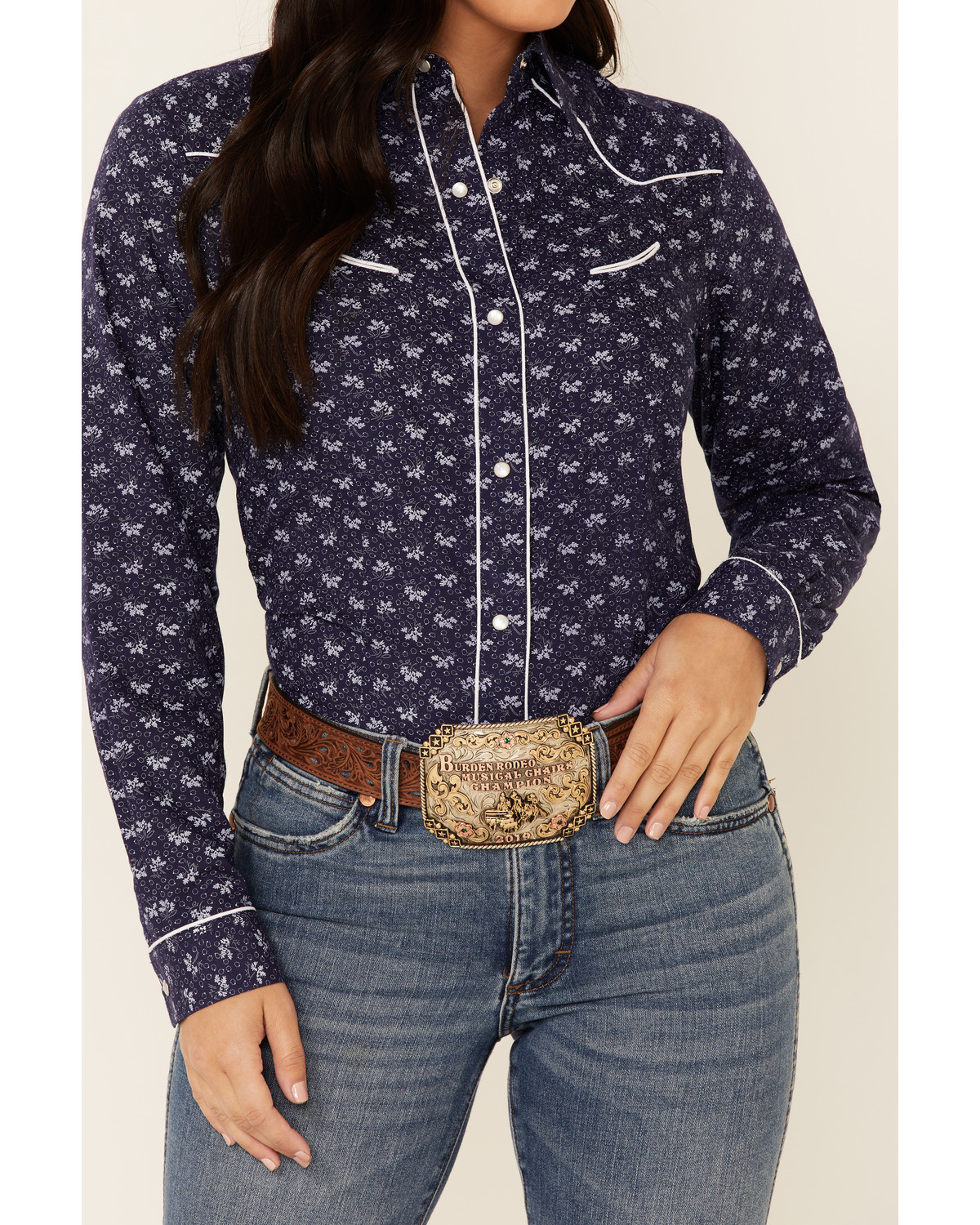 Roper Women's Blue Classic Floral Print Long Sleeve Snap Western Core ...