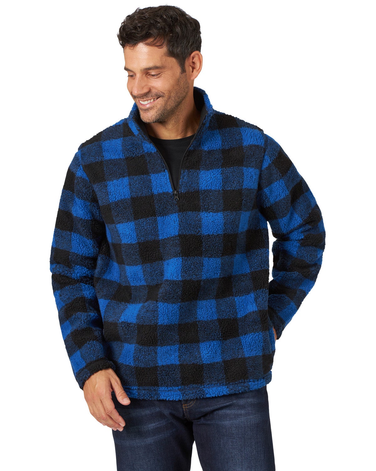 Wrangler Men's Plaid Sherpa 1/4 Zip Pullover