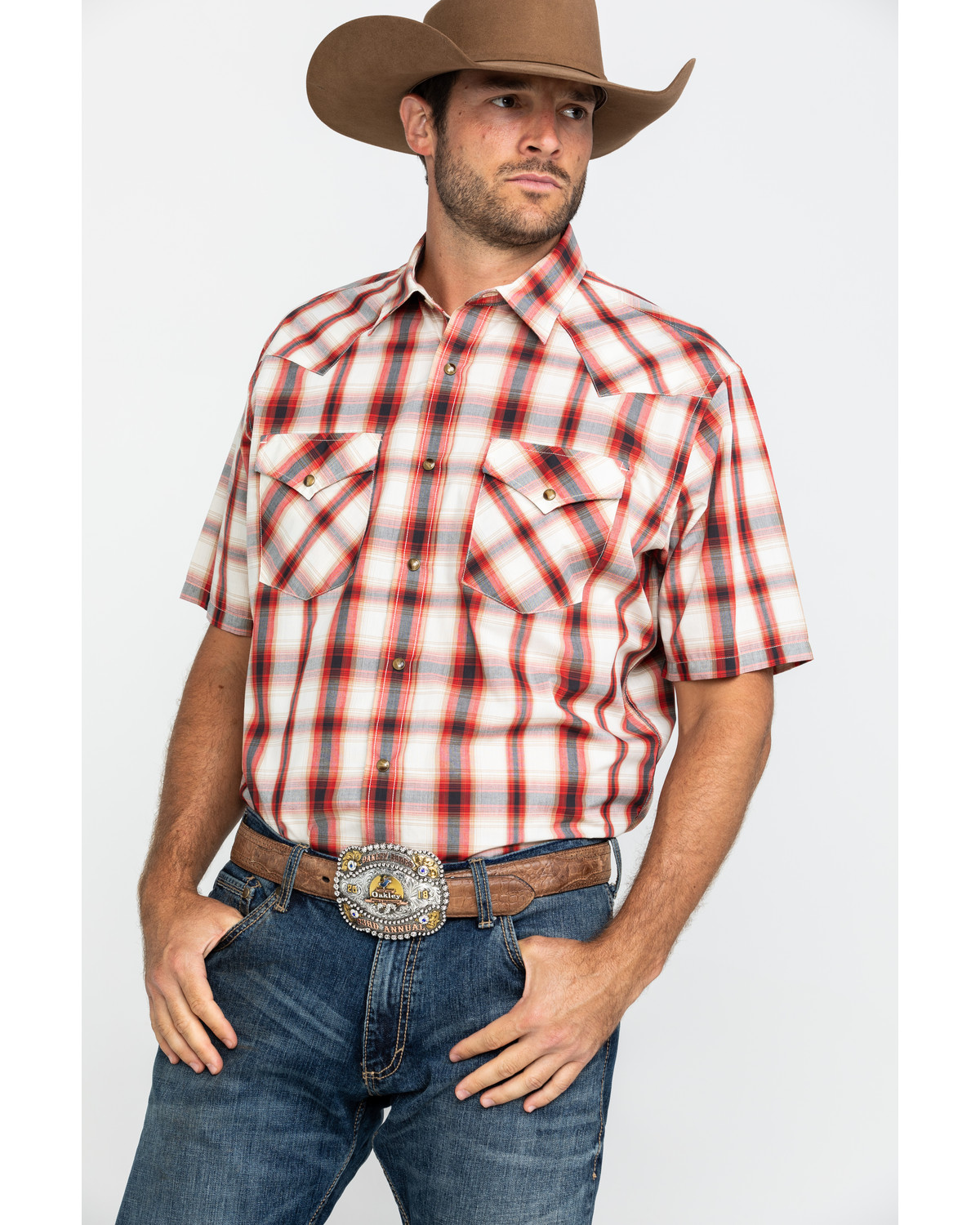 Pendleton Men's Red Frontier Plaid Short Sleeve Western Shirt - Country ...