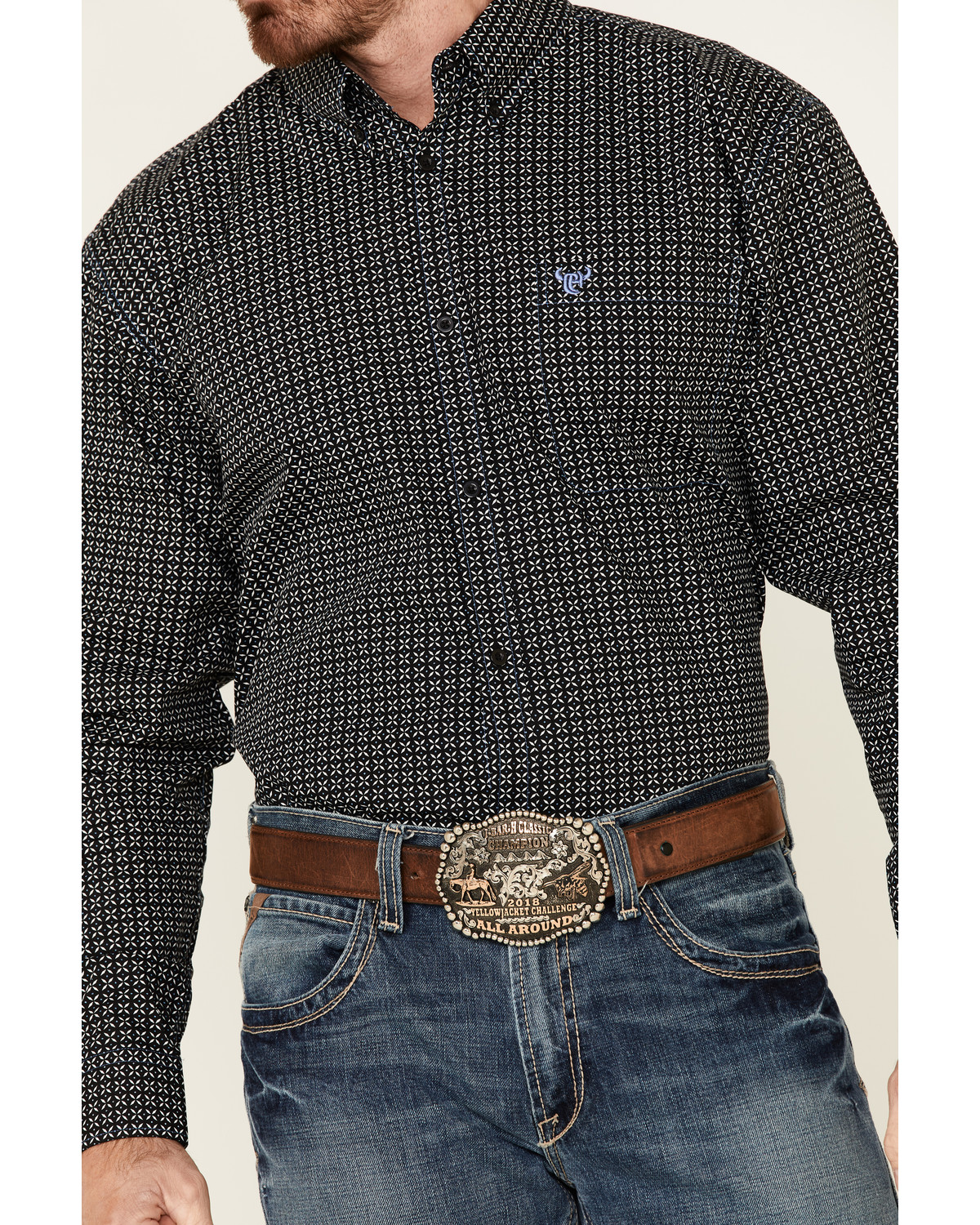 Cowboy Hardware Men's Black Geo Print Long Sleeve Button-Down Western ...