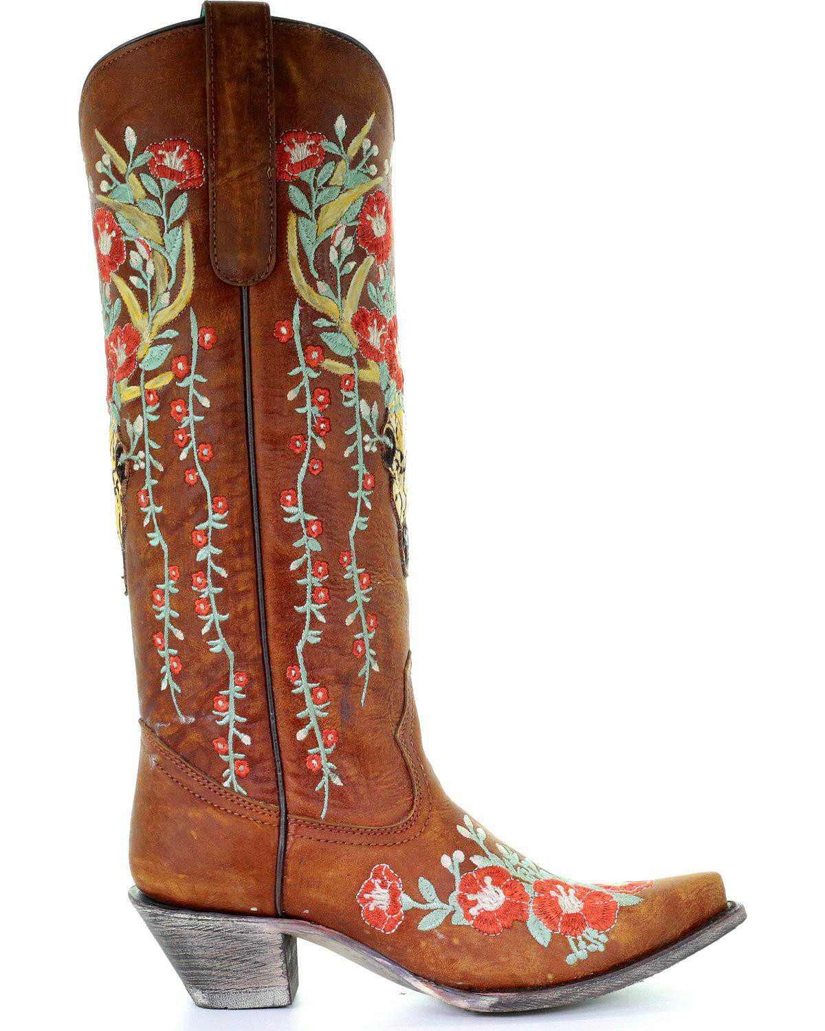 Corral Women's Deer Skull & Floral Embroidery Cowgirl Boots - Snip Toe ...