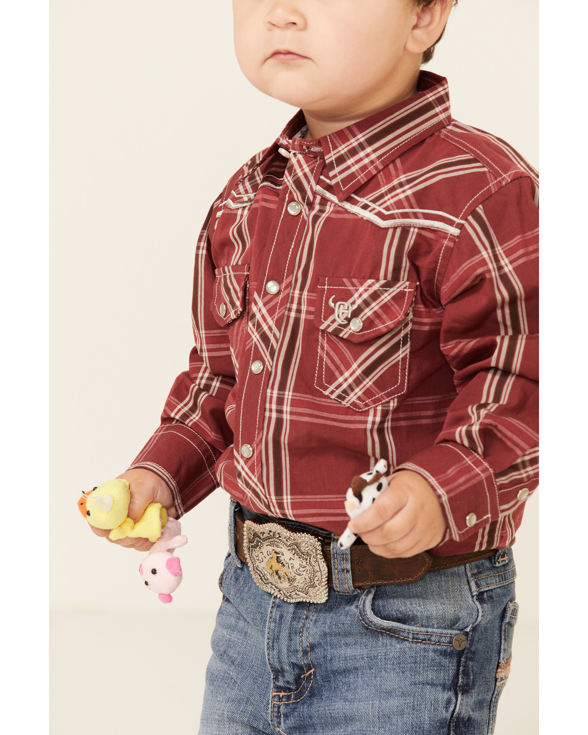 Cowboy Hardware Toddler Boys' Burgundy Plaid Embroidered Long Sleeve