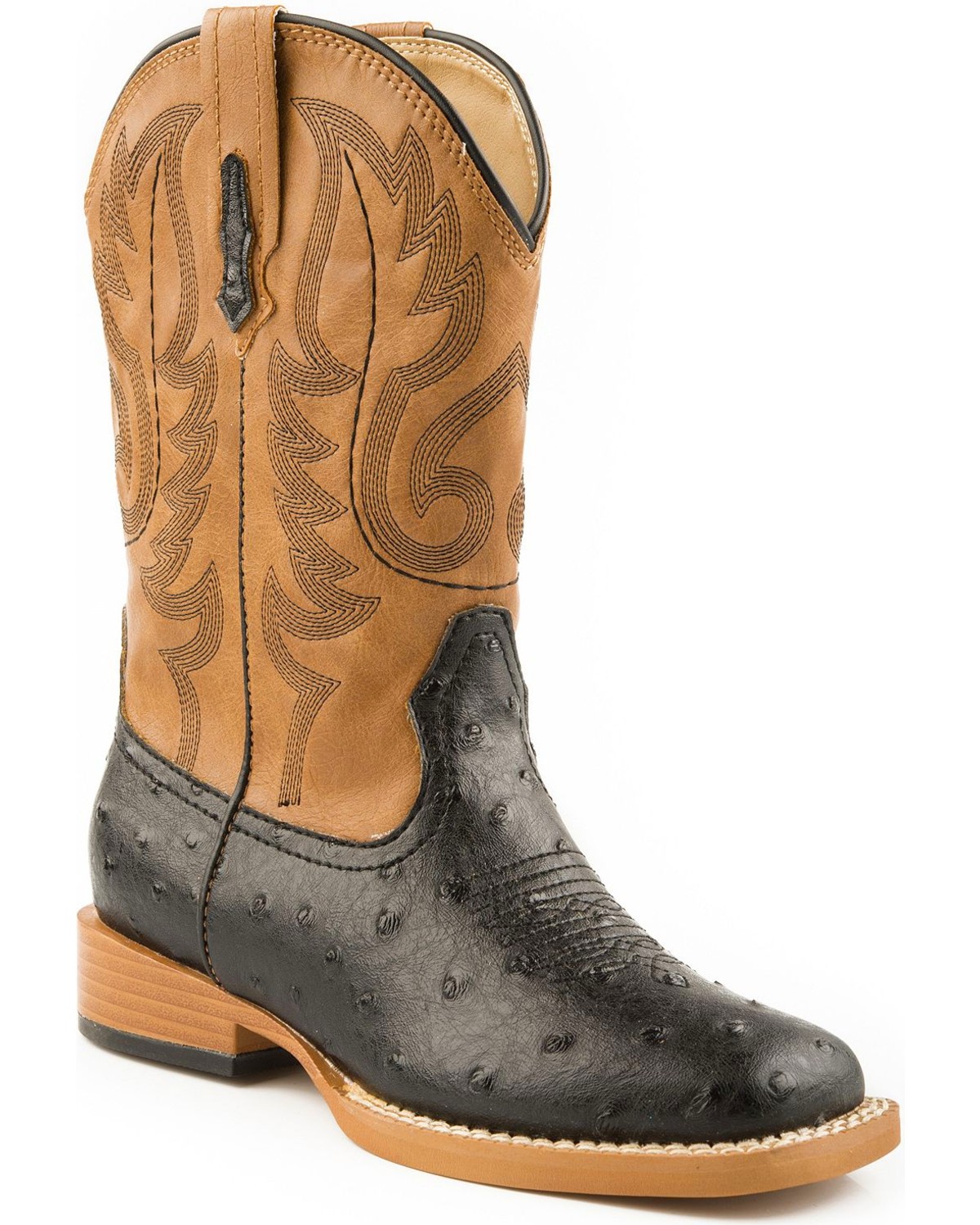 roper faux leather ostrich print cowboy boots - square toe