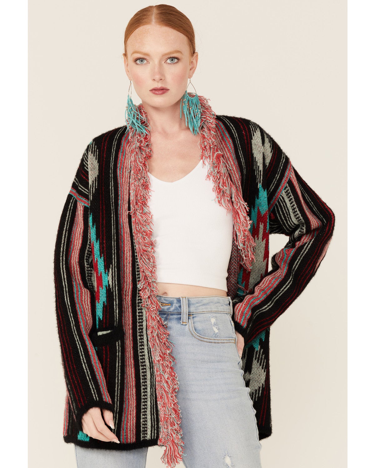 Rock \u0026 Roll Denim Women's Southwestern Fringe Cardigan Sweater