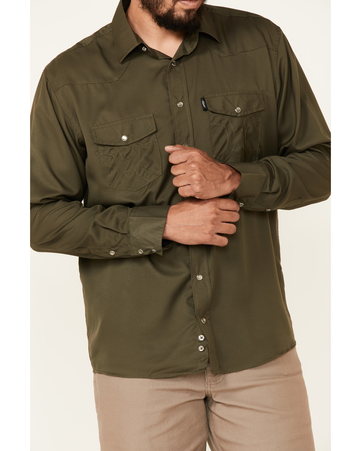 HOOey Men's Solid Olive Habitat Sol Long Sleeve Snap Western Shirt