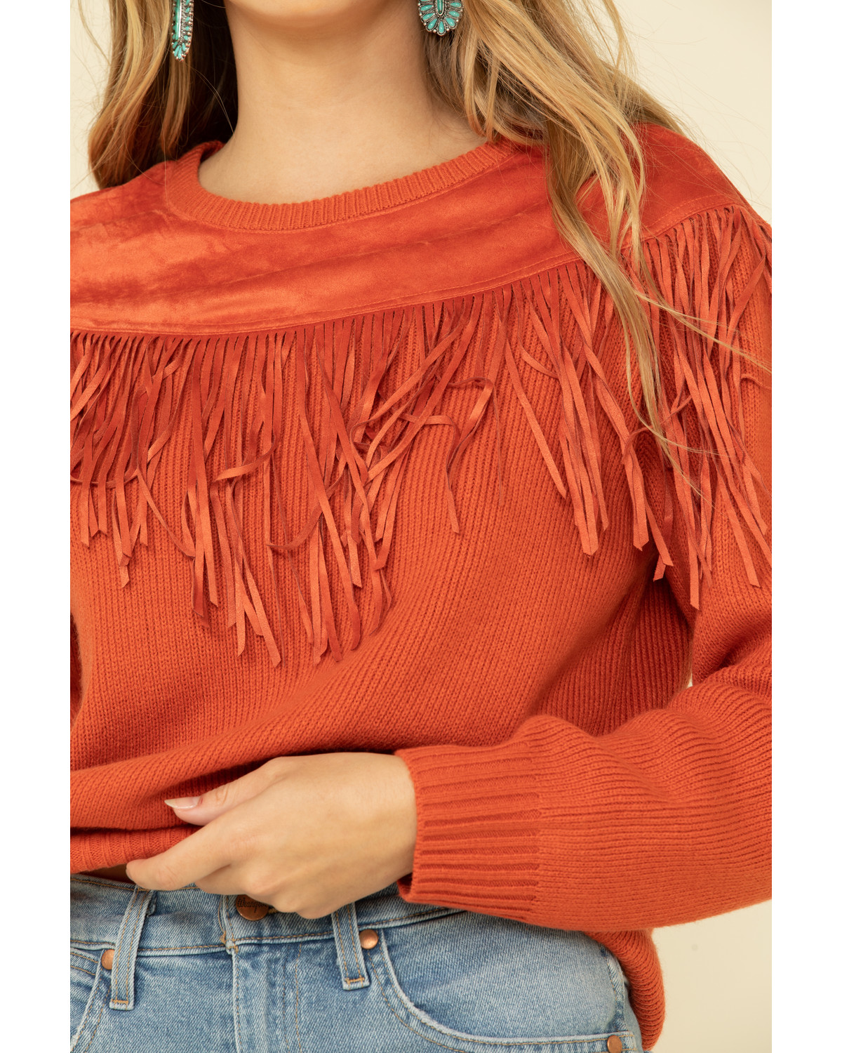Wrangler Retro Women's Rust Fringe Sweater Country Outfitter