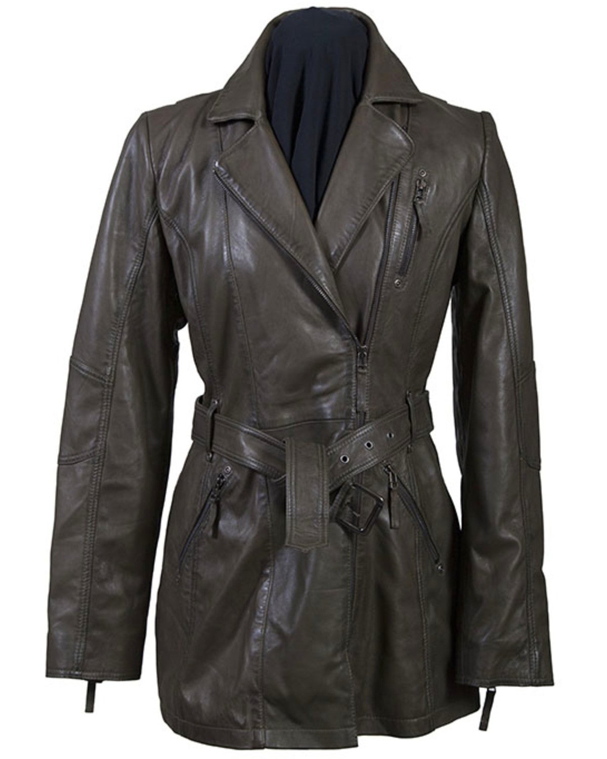Leatherwear by Scully Women's Olive Belted Thigh Length Coat - Country Outfitter