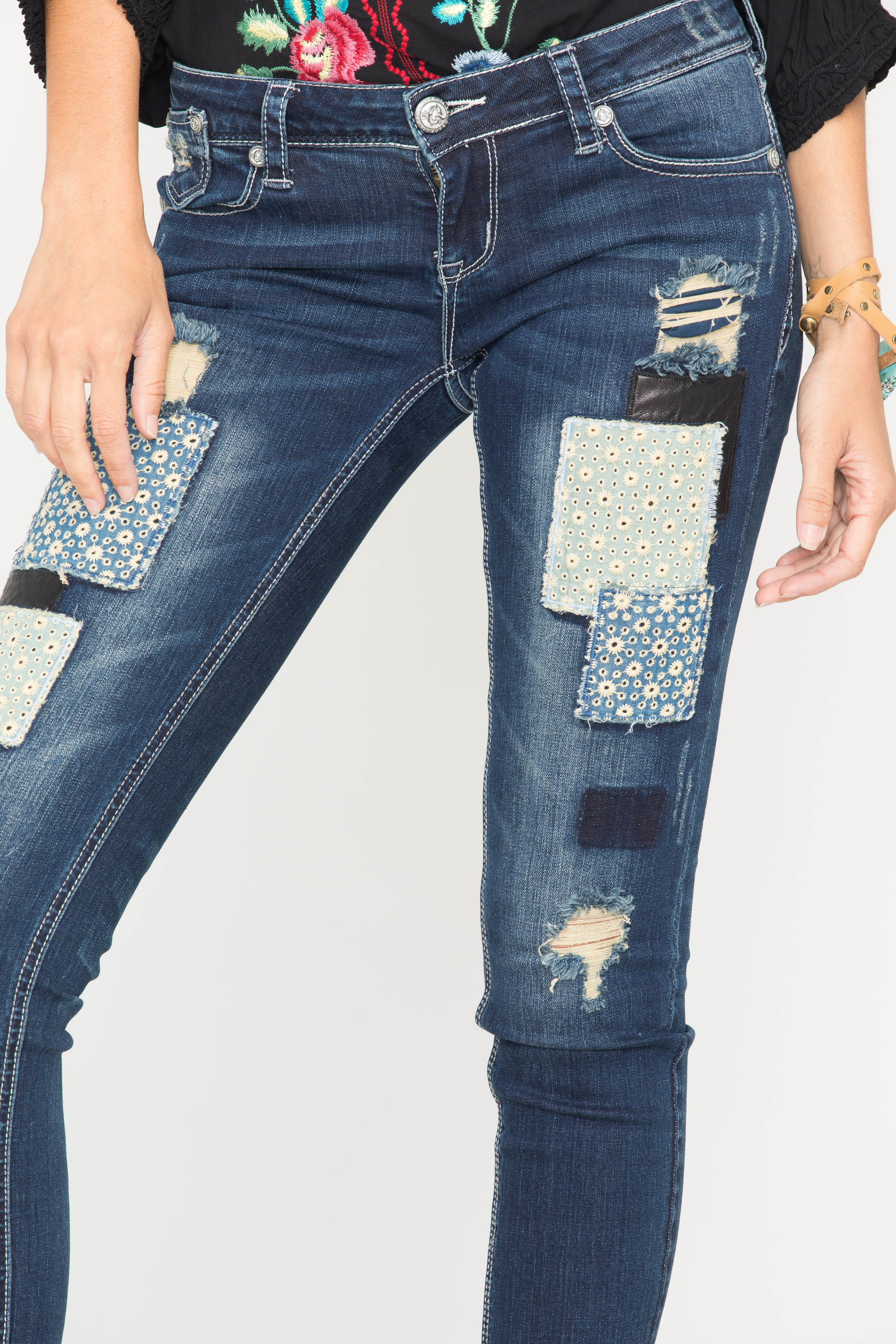 Grace in LA Women's Skinny Patchwork Jeans - Country Outfitter
