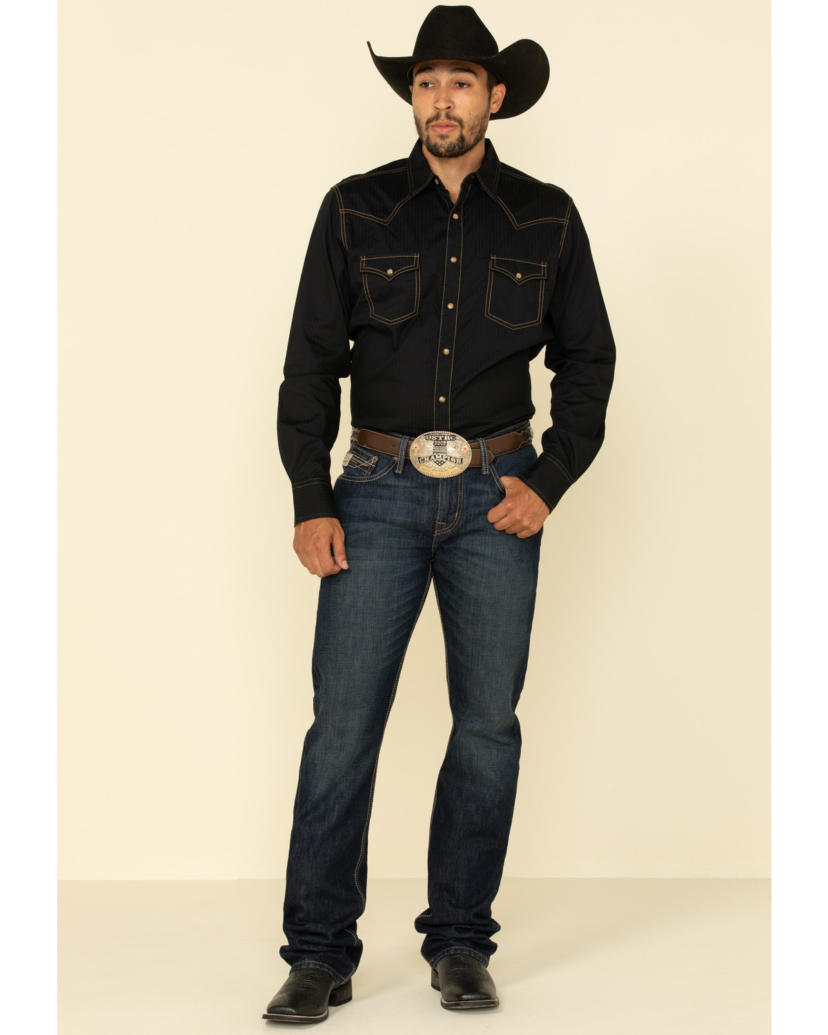 Wrangler Retro Premium Men's Black Solid Long Sleeve Western Shirt ...