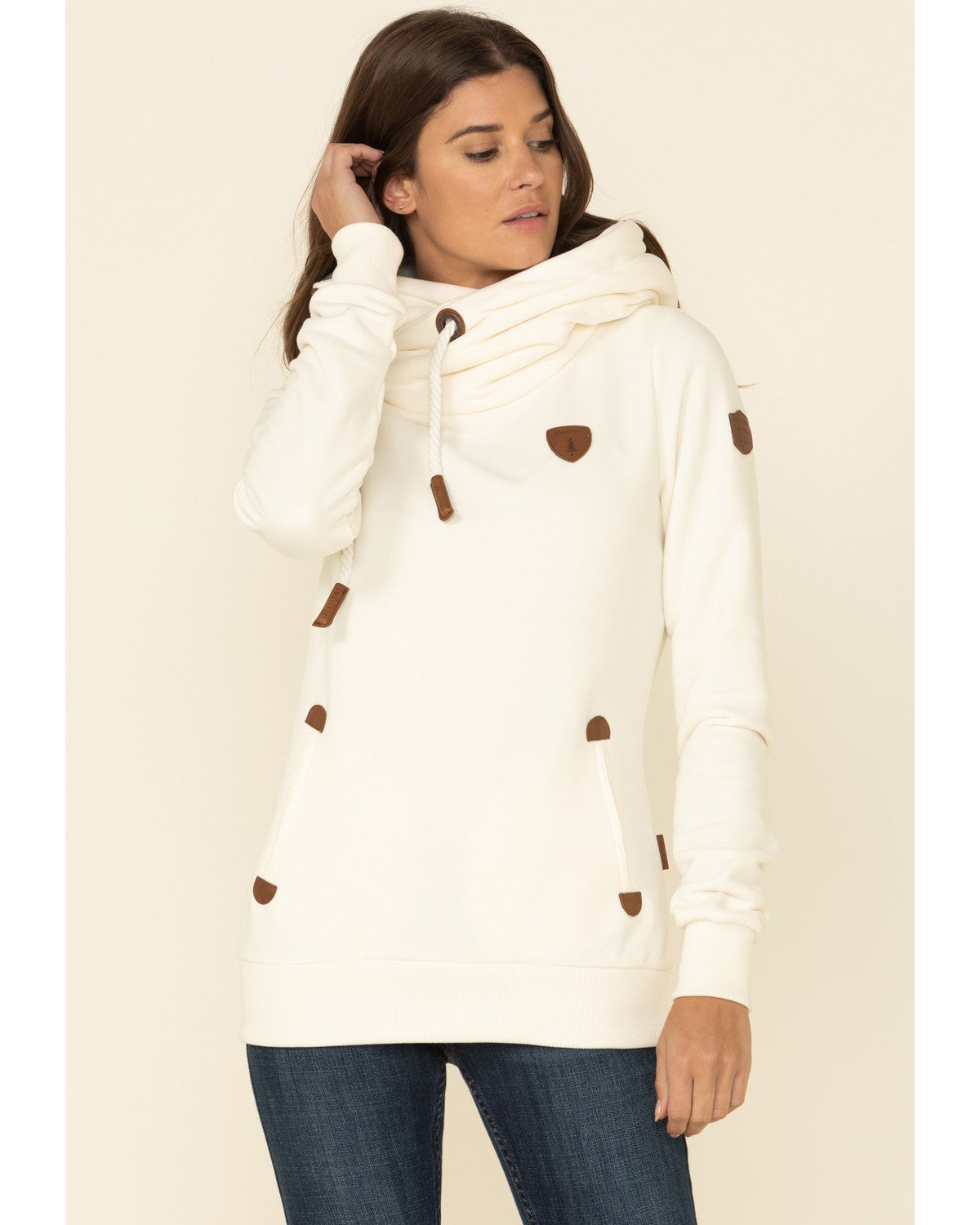 Wanakome Women's Oatmeal Artemis Cowl Neck Pullover Hoodie Country