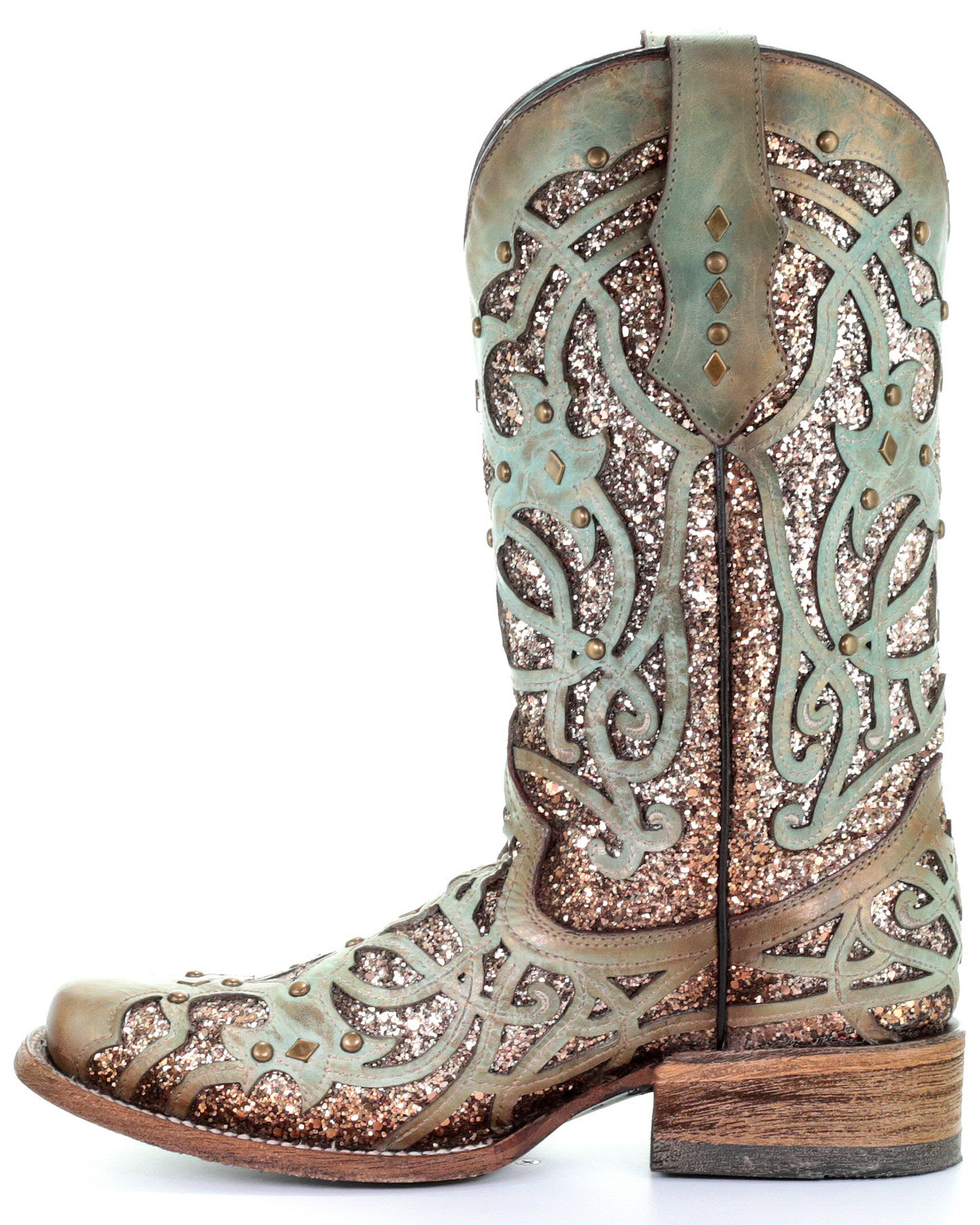Corral Women&#39;s Mint Glitter Inlay Western Boots - Square Toe - Country Outfitter