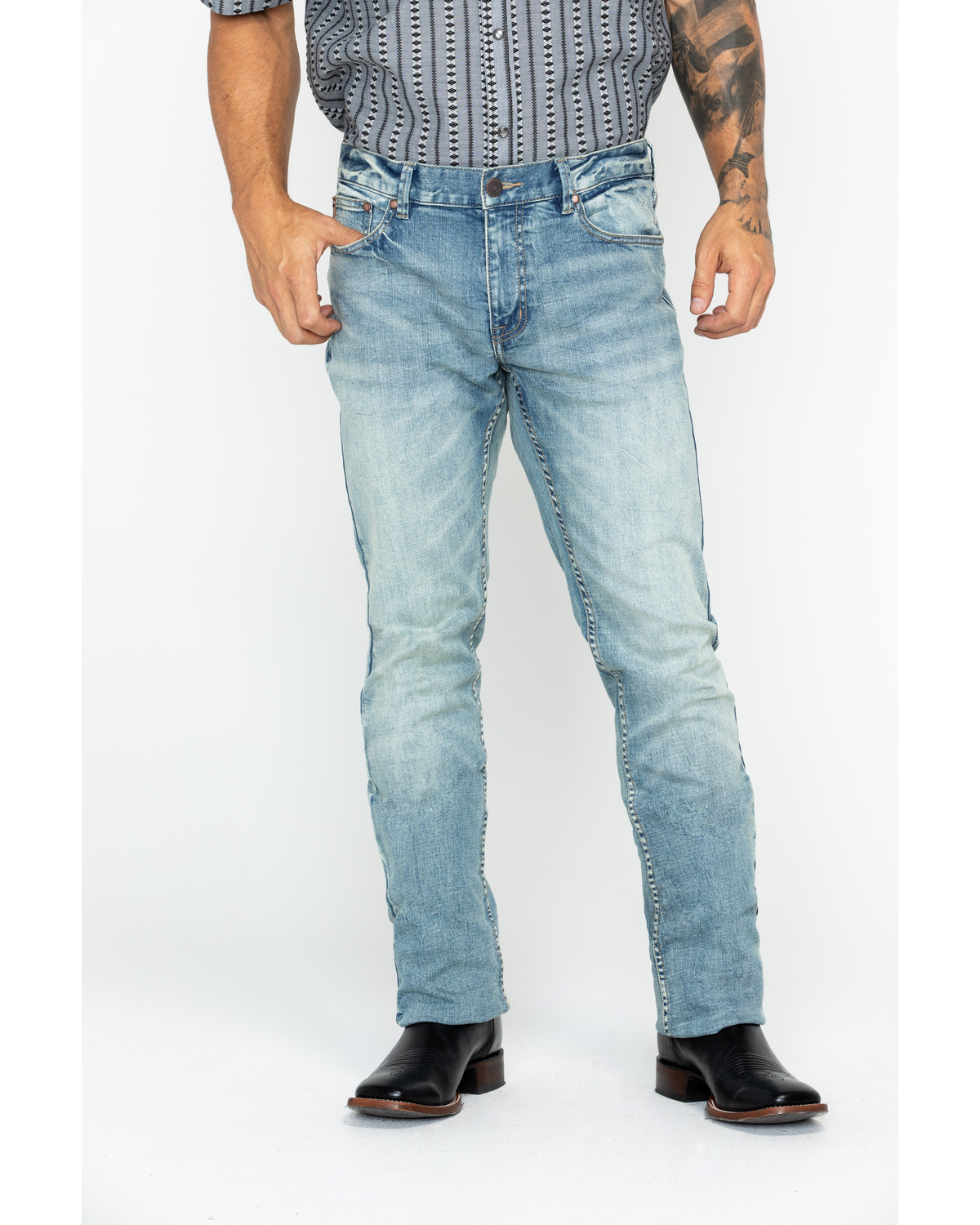 Moonshine Spirit Men's Sutton Light Wash Slim Straight Jeans Country