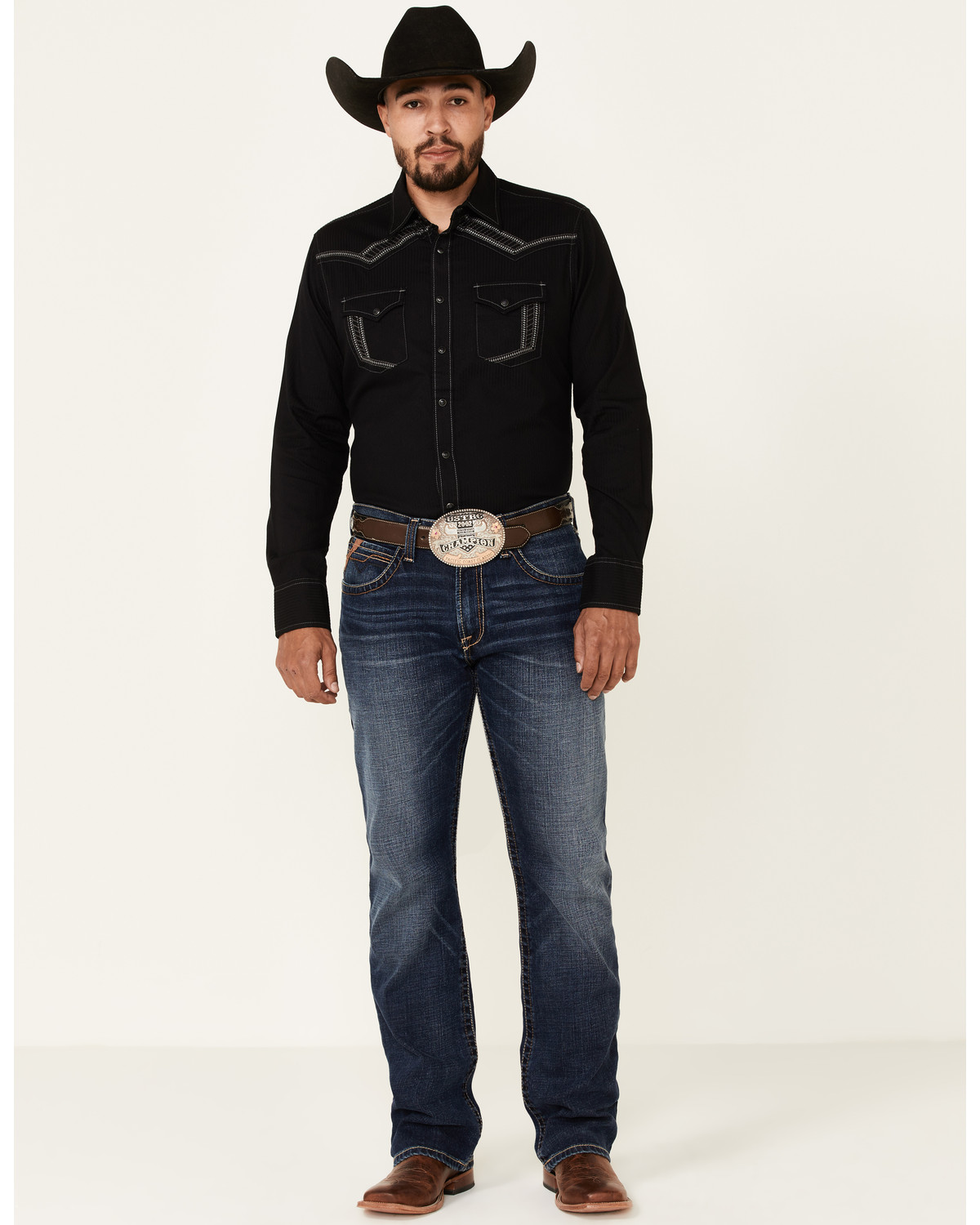 Rock 47 By Wrangler Men's Black Embroidered Long Sleeve Snap Western ...