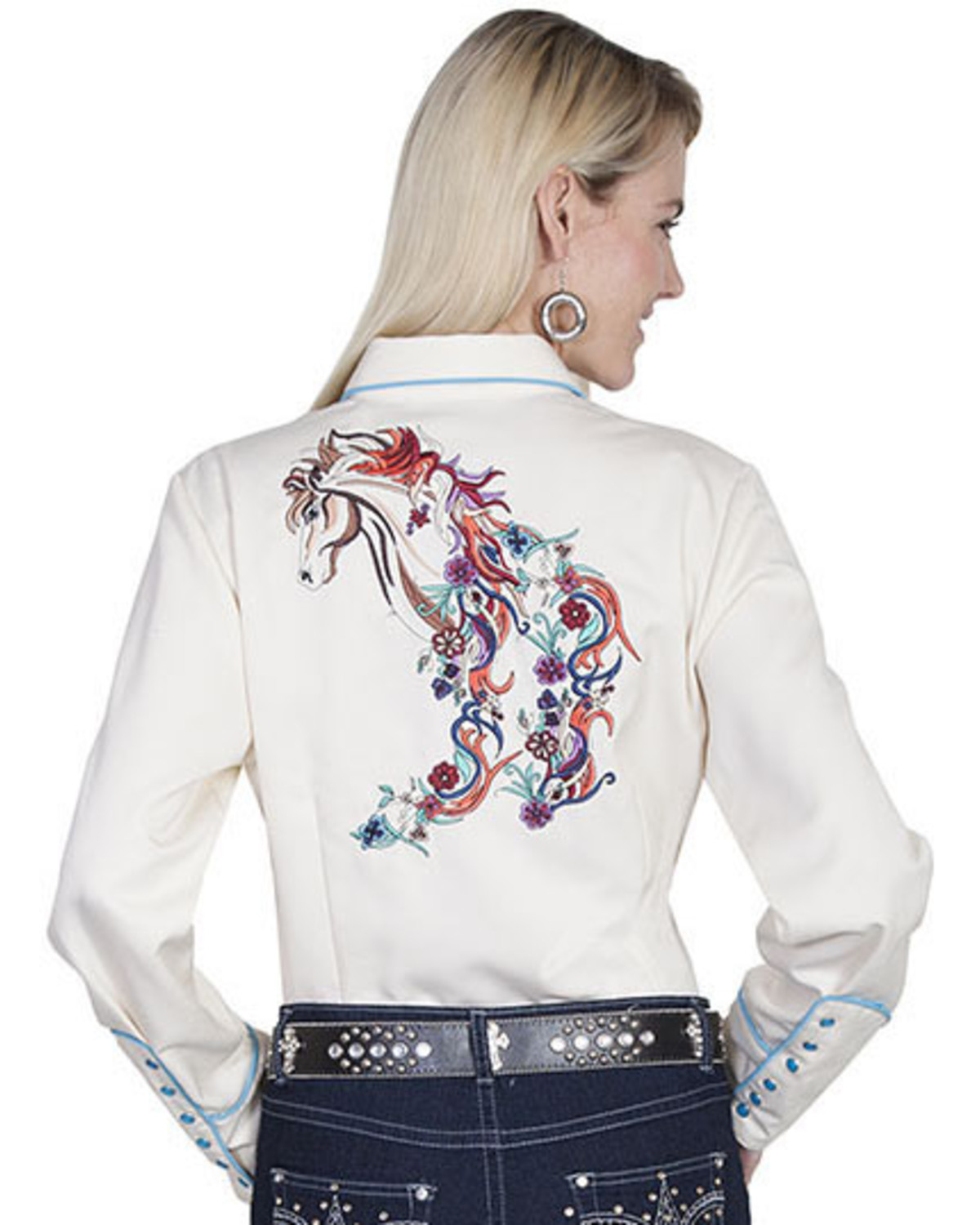 Scully Women's Colorful Horse Embroidered Long Sleeve Shirt Country