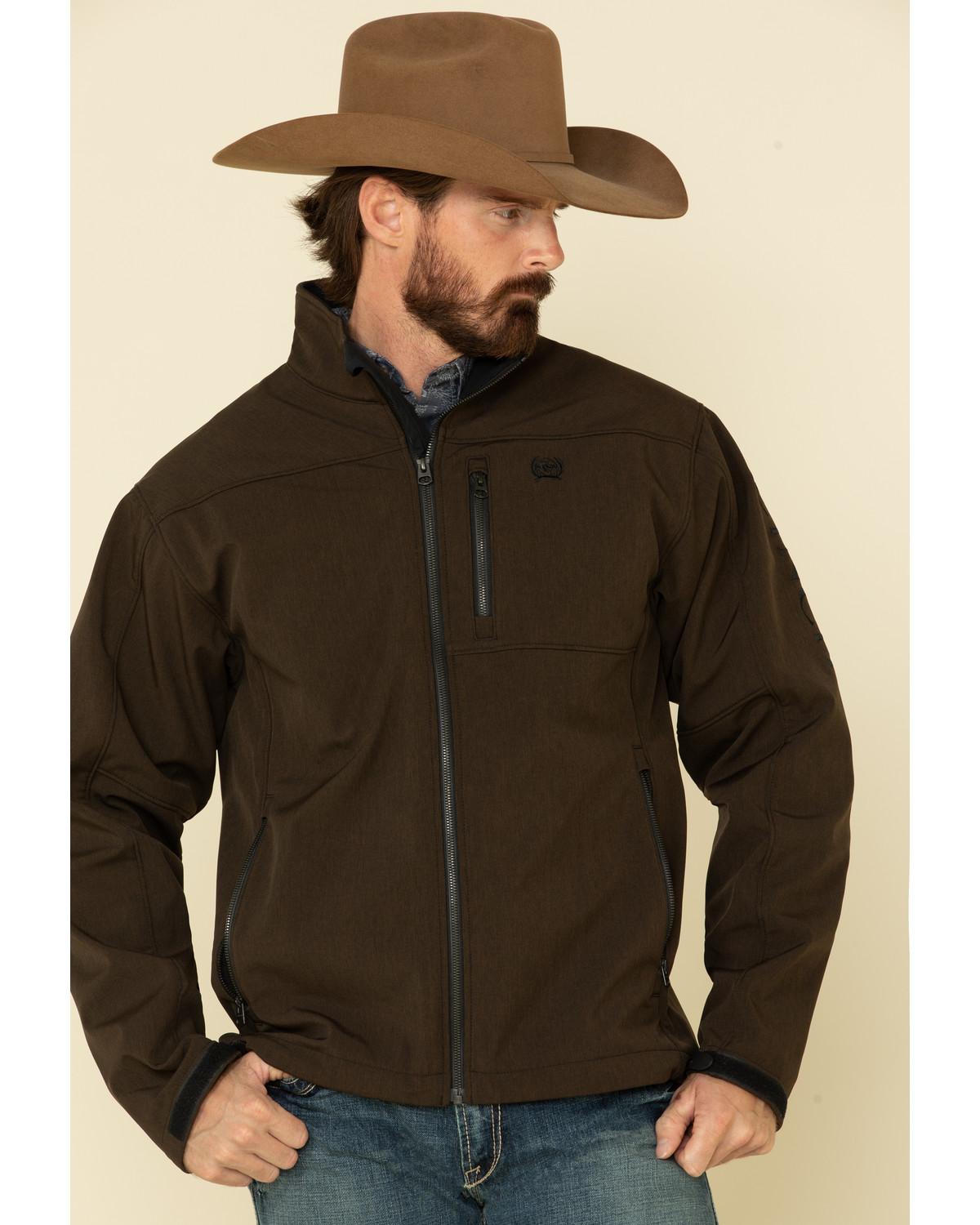Cinch Men's Brown Solid Logo Textured Bonded Jacket Country Outfitter